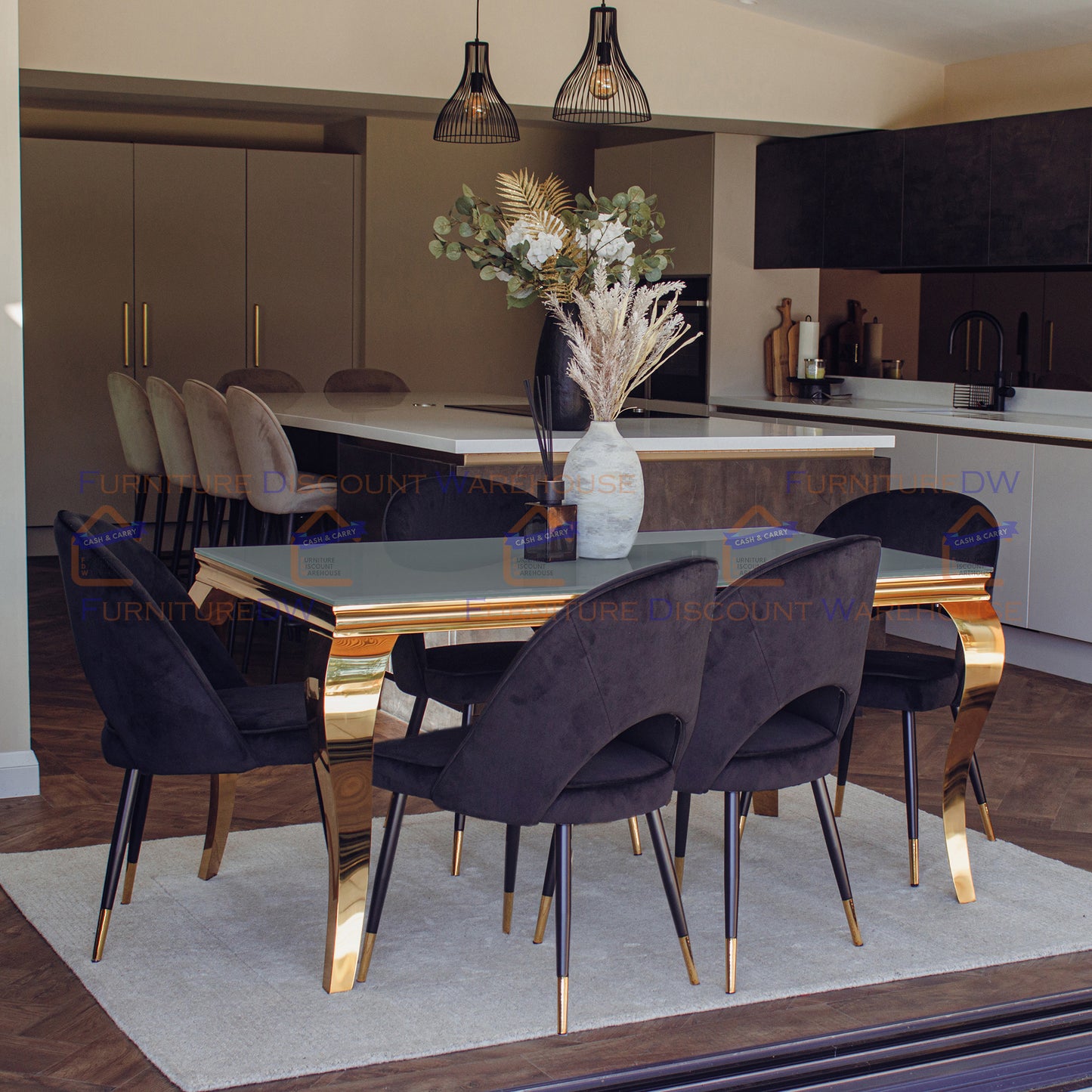 Astra Velvet / Leather Dining Chair | Gold Tipped Black Legs - Beige | Black | Champagne | Rust | Cream