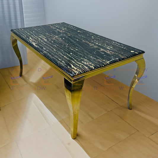 Louis Gold Dining Table Marble Top 1.4m / 1.6m / 1.8m / 2m - White | Light Grey | Black | Black&Gold | Pandora Cream