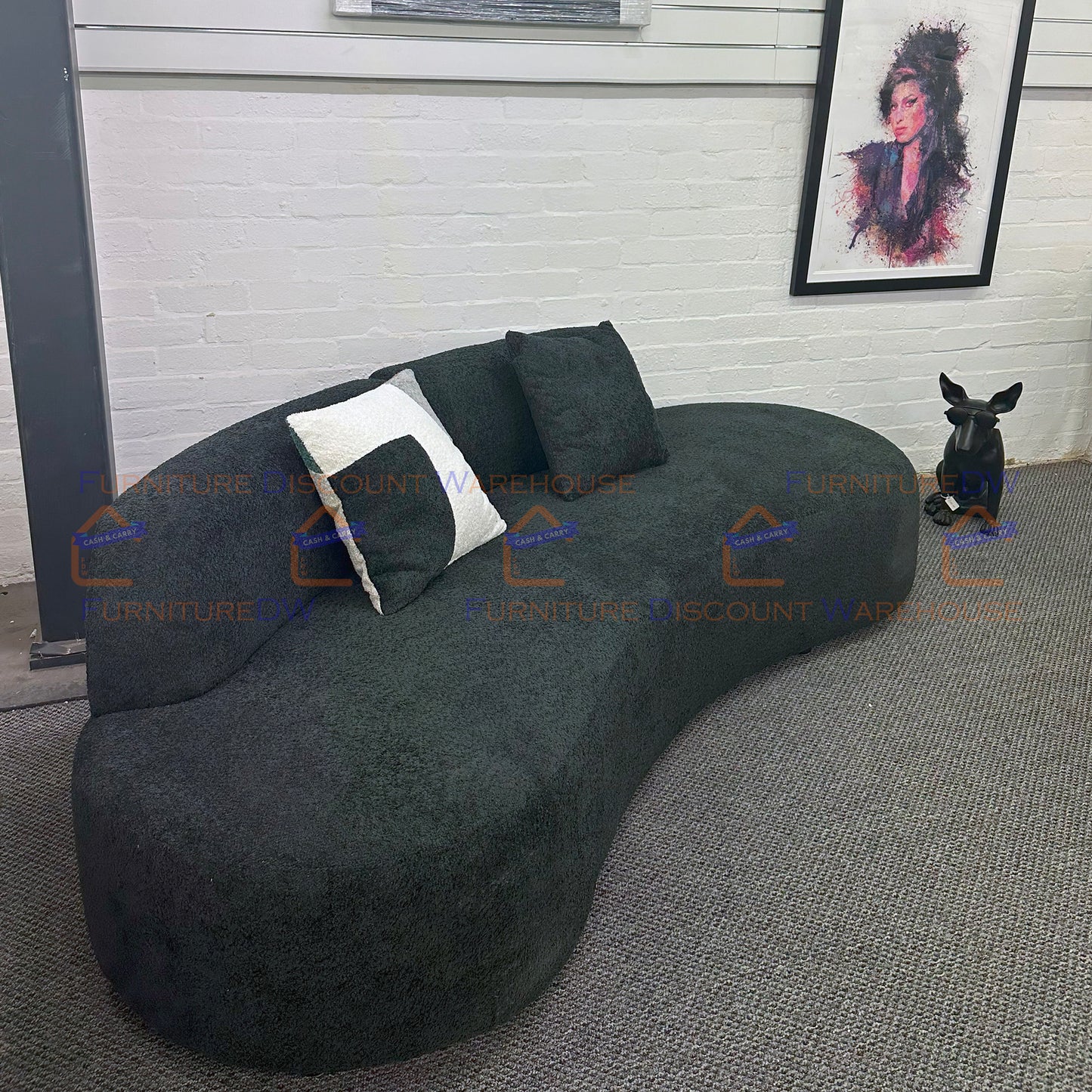 CLEARANCE - Miami 3 Seater Curved Boucle Sofa - Black