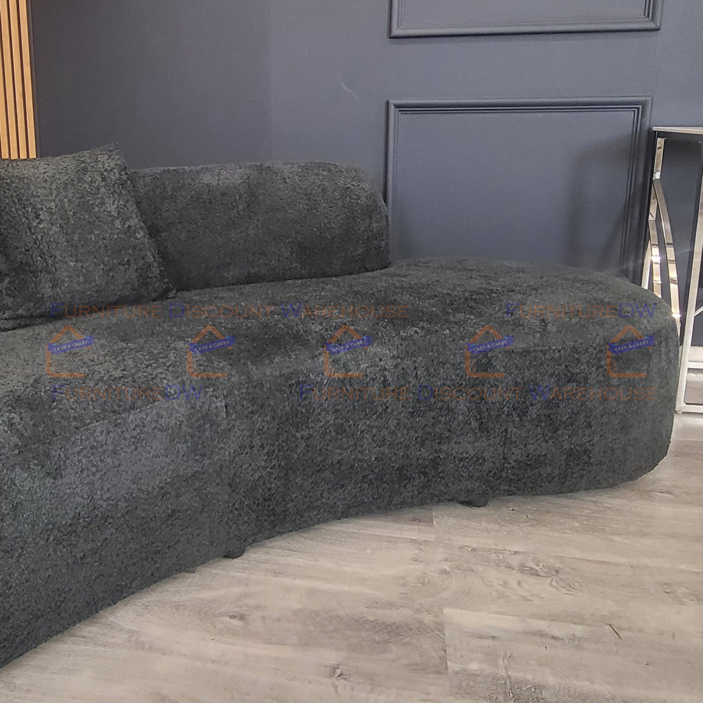 Miami 3 Seater Curved Boucle Sofa - Black | Grey