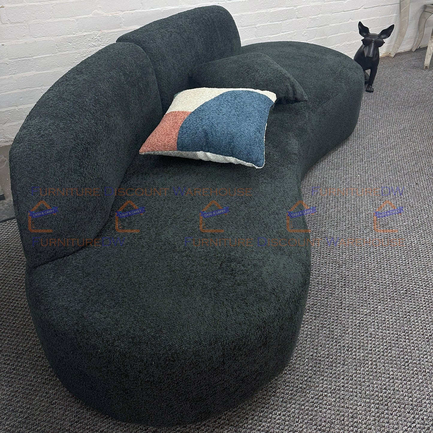 CLEARANCE - Miami 3 Seater Curved Boucle Sofa - Black