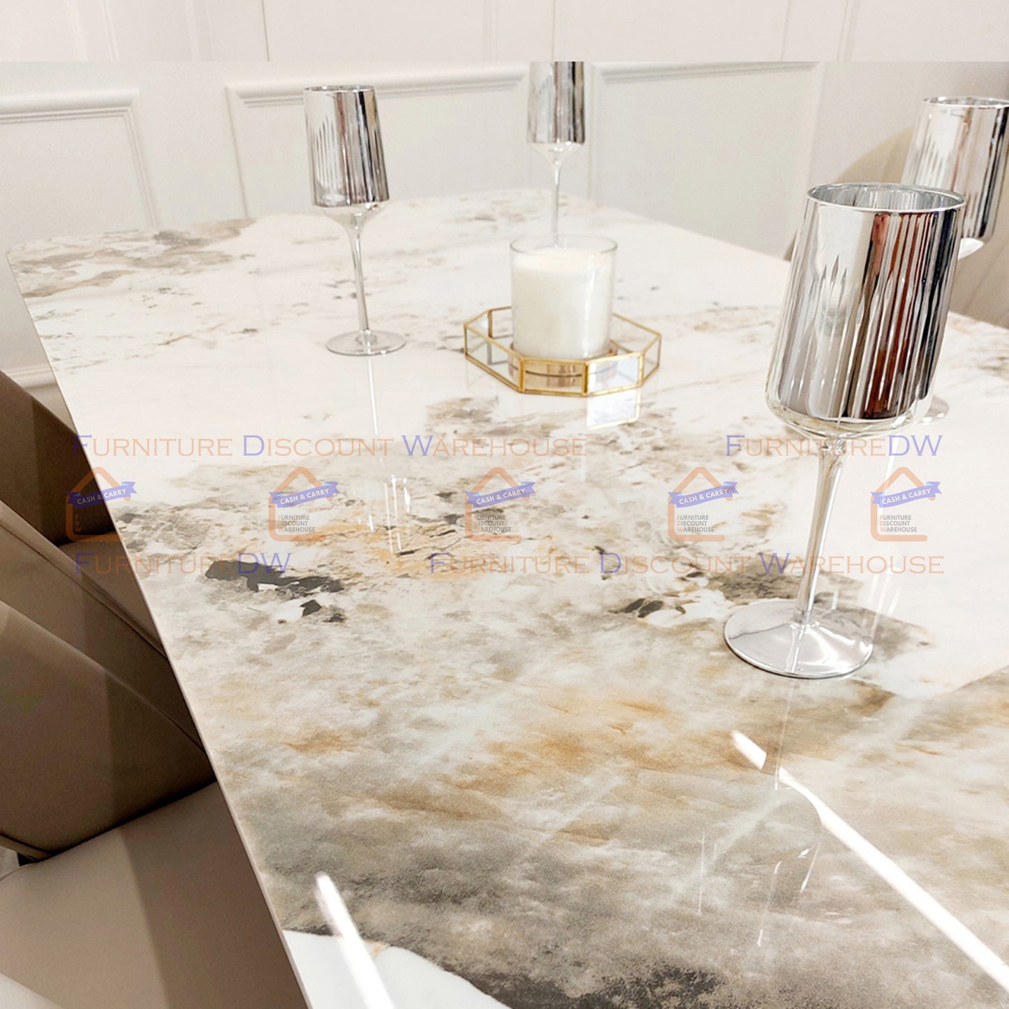 Lucien Gold Dining Table 1.8m - Pandora Gold Sintered Stone Top