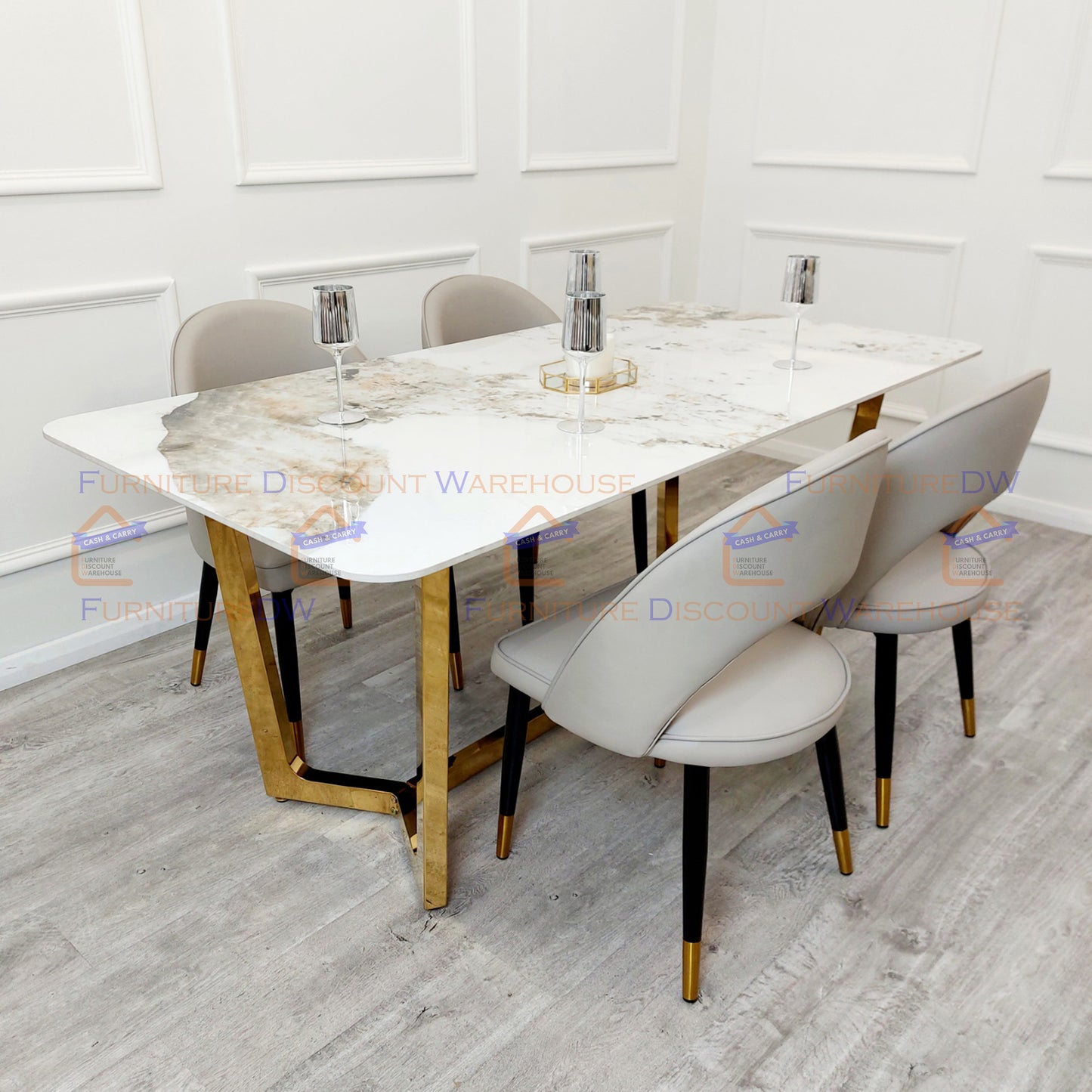 Lucien Gold Dining Table 1.8m - Pandora Gold Sintered Stone Top
