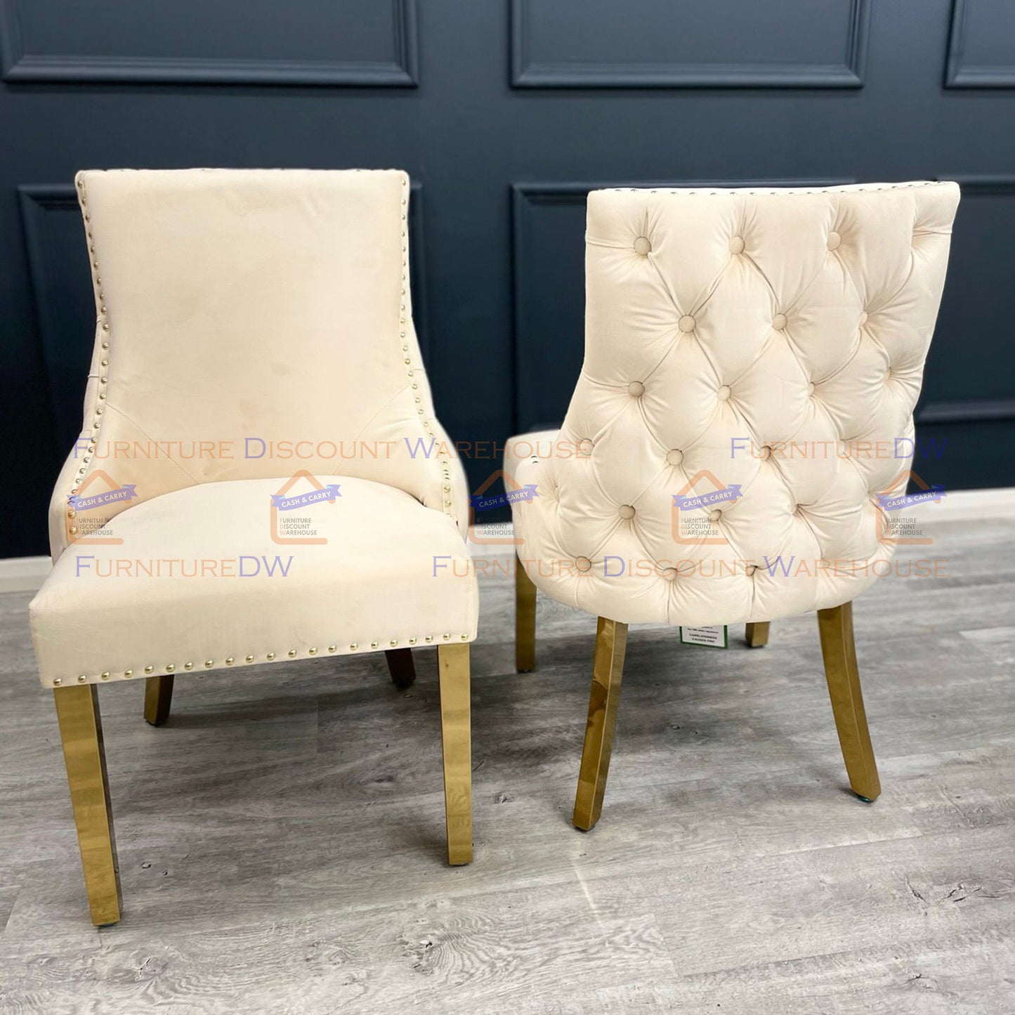 Kensington Velvet Dining Chair | Gold / Chrome Legs - Cream | Light Grey | Dark Grey | Beige