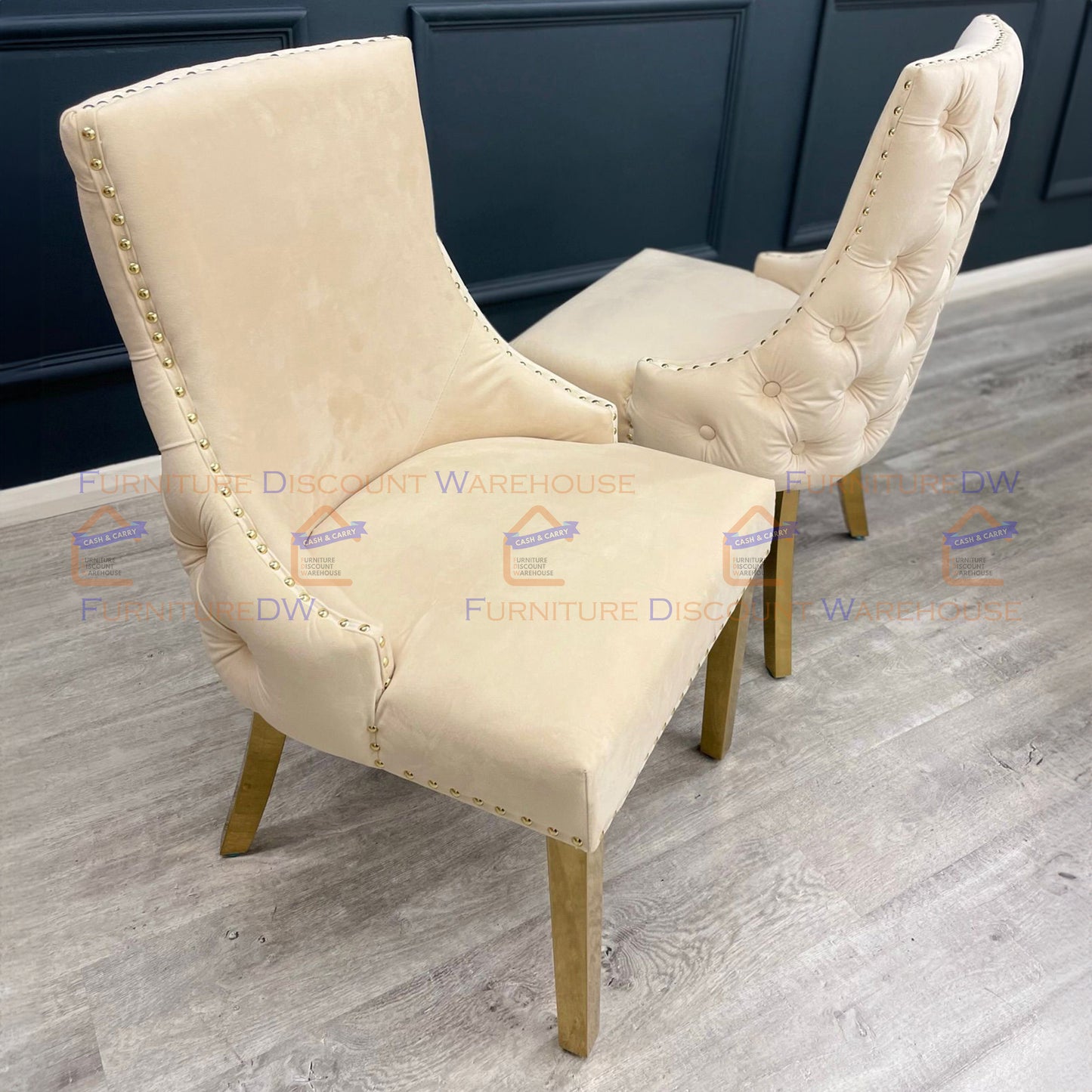 Kensington Velvet Dining Chair | Gold / Chrome Legs - Cream | Light Grey | Dark Grey | Beige