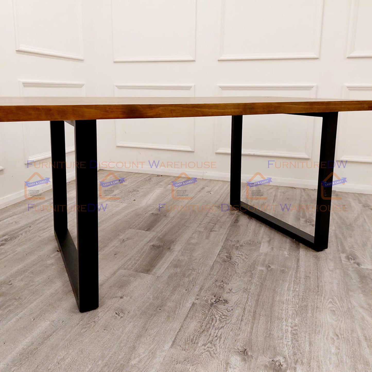 Freya Dining Table 1.8m - Solid Dark Pine Wood with Matt Black Metal Legs