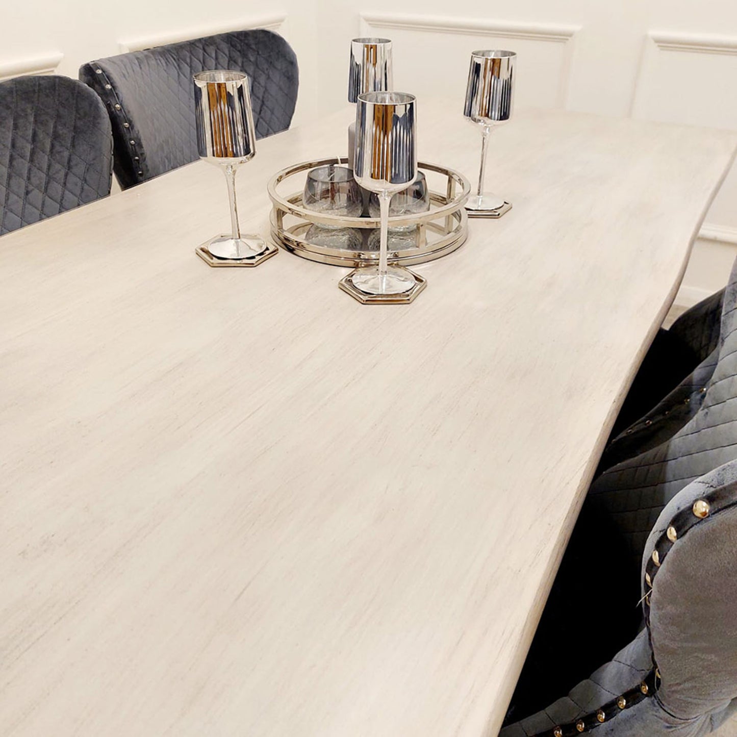 Freya Dining Table 1.8m - Solid Light Pine Wood Slimline with Chrome Metal Legs