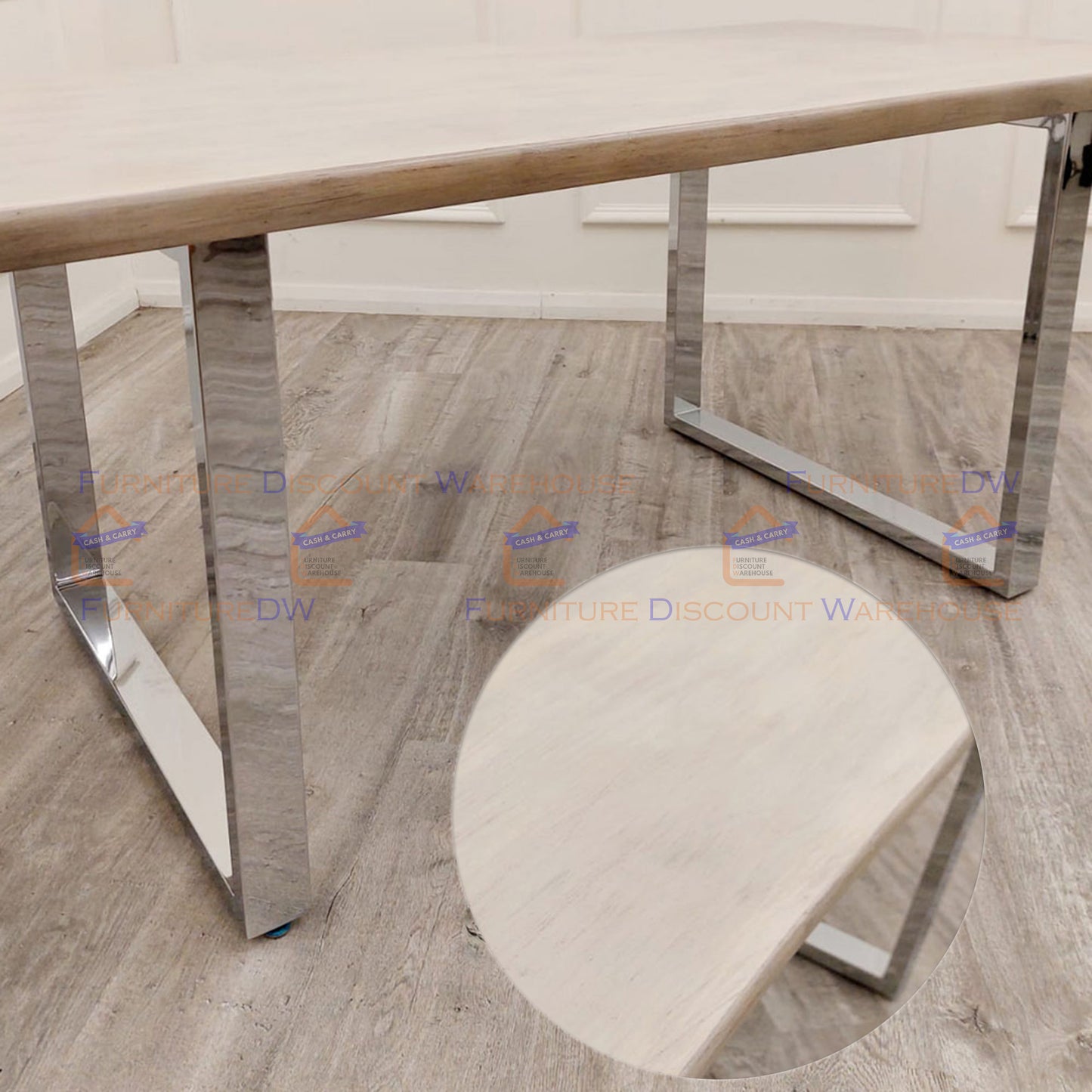 Freya Dining Table 1.8m - Solid Light Pine Wood Slimline with Chrome Metal Legs
