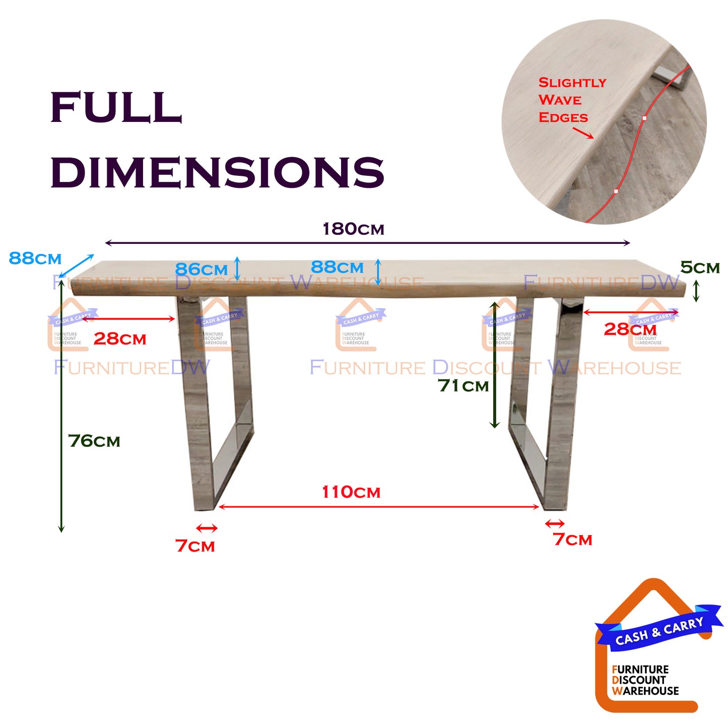 Freya Dining Table 1.8m - Solid Light Pine Wood Slimline with Chrome Metal Legs