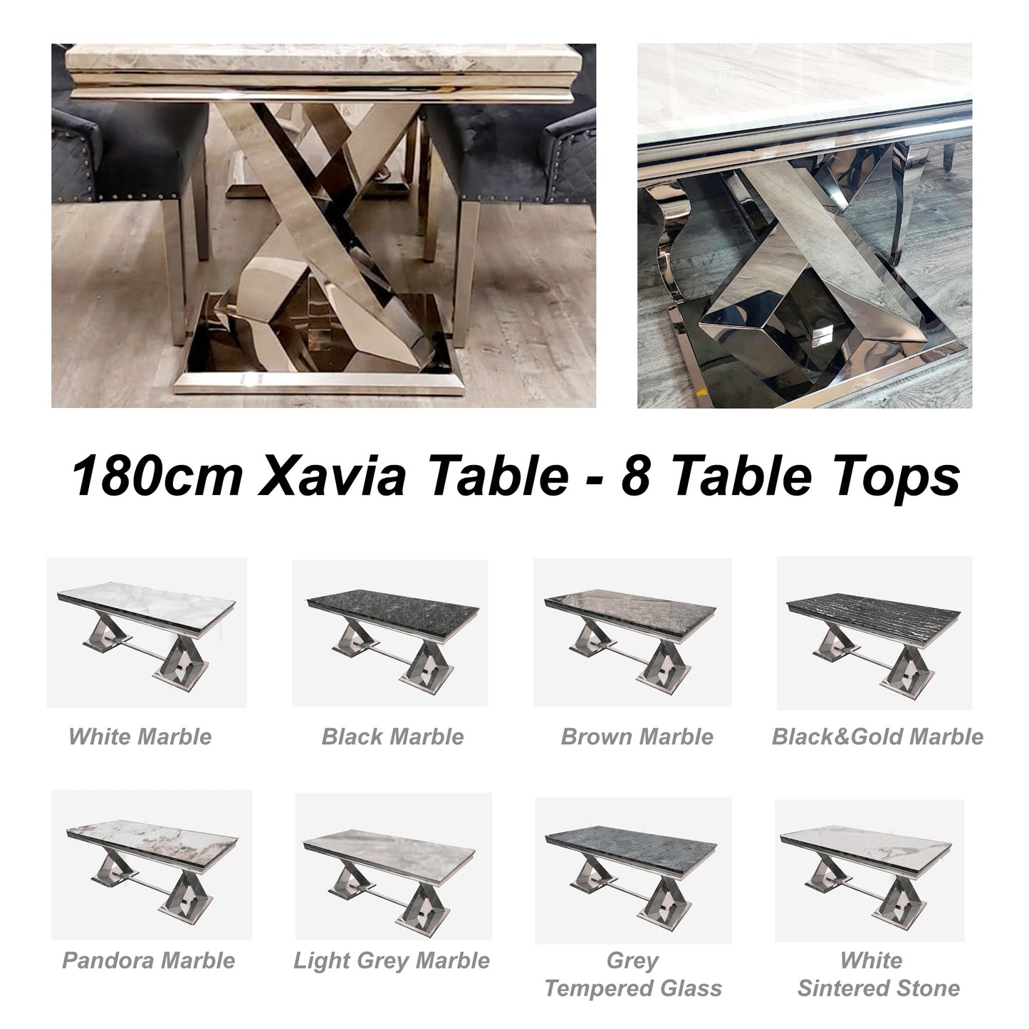 Xavia Dining Table 1.8m Marble - White | Black | Light Grey | Cream | Black & Gold