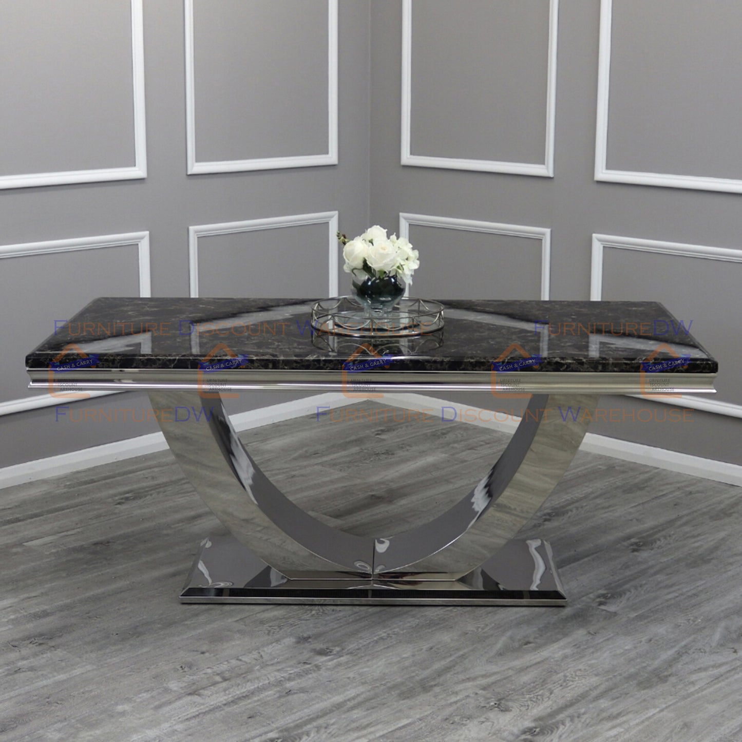 Arial Dining Table 1.6m / 1.8m Marble Top - White | Black | Light Grey | Cream | Black & Gold