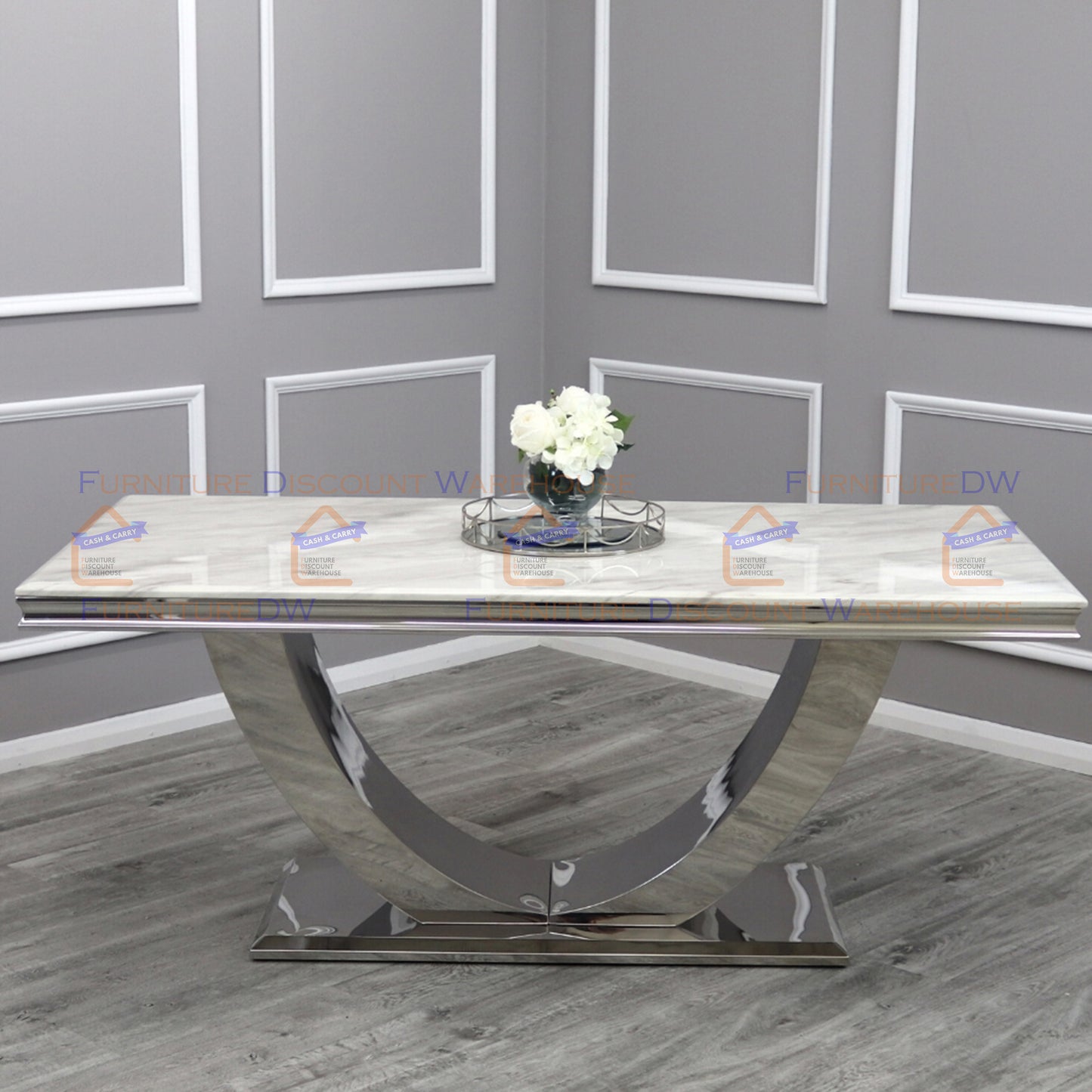 Arial Dining Table 1.6m / 1.8m Marble Top - White | Black | Light Grey | Cream | Black & Gold