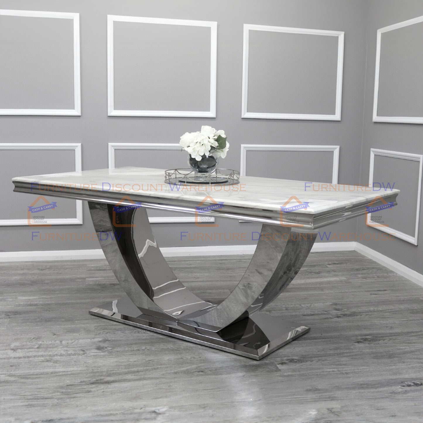 Arial Dining Table 1.6m / 1.8m Marble Top - White | Black | Light Grey | Cream | Black & Gold