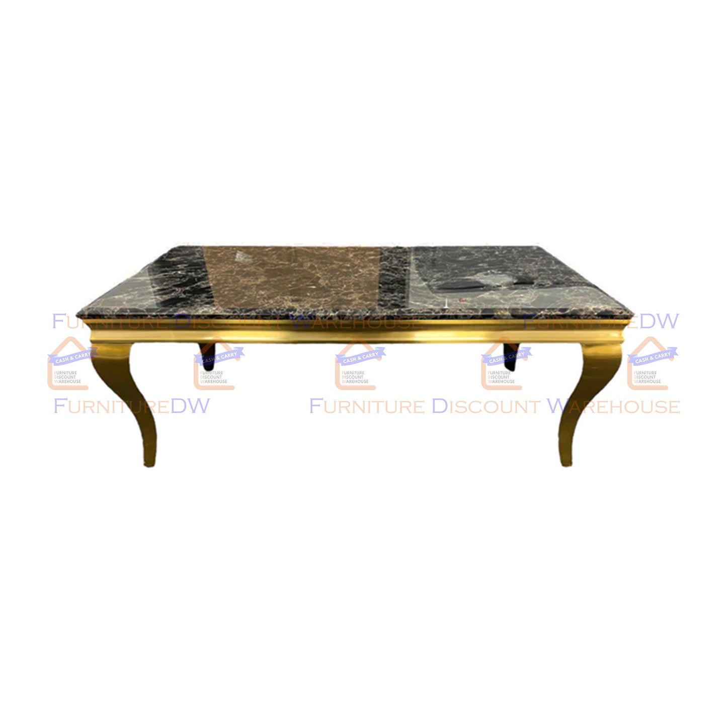 Louis Gold Dining Table Marble Top 1.4m / 1.6m / 1.8m / 2m - White | Light Grey | Black | Black&Gold | Pandora Cream