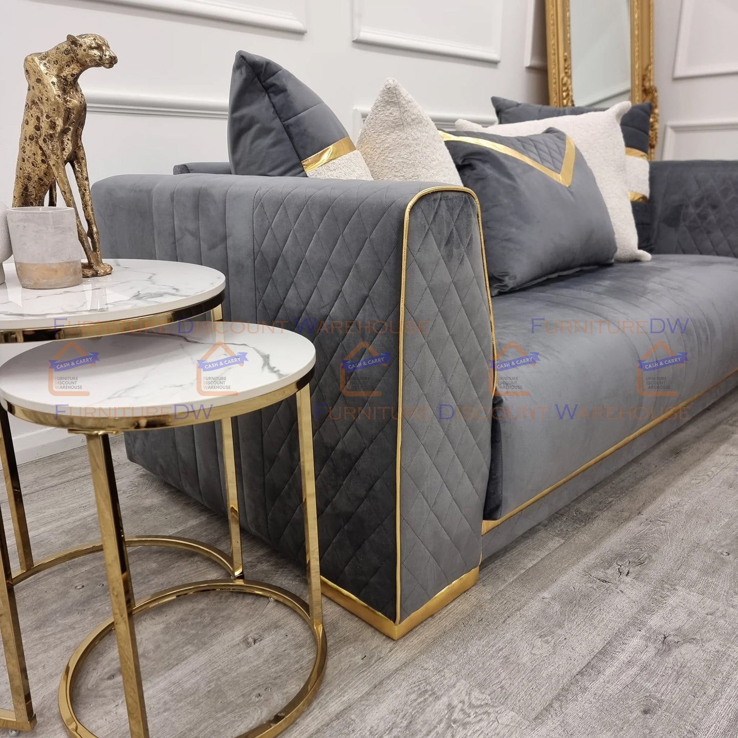 Cato Nest of 2 Tall Gold End Tables 45cm / 38cm - Polar White Sintered Stone Tops