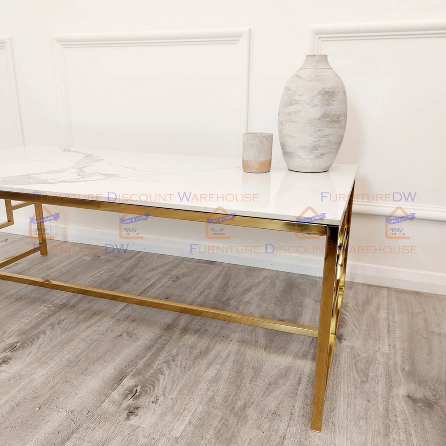 Geo Gold Coffee Table 1.2m | Polar White Sintered Stone Top
