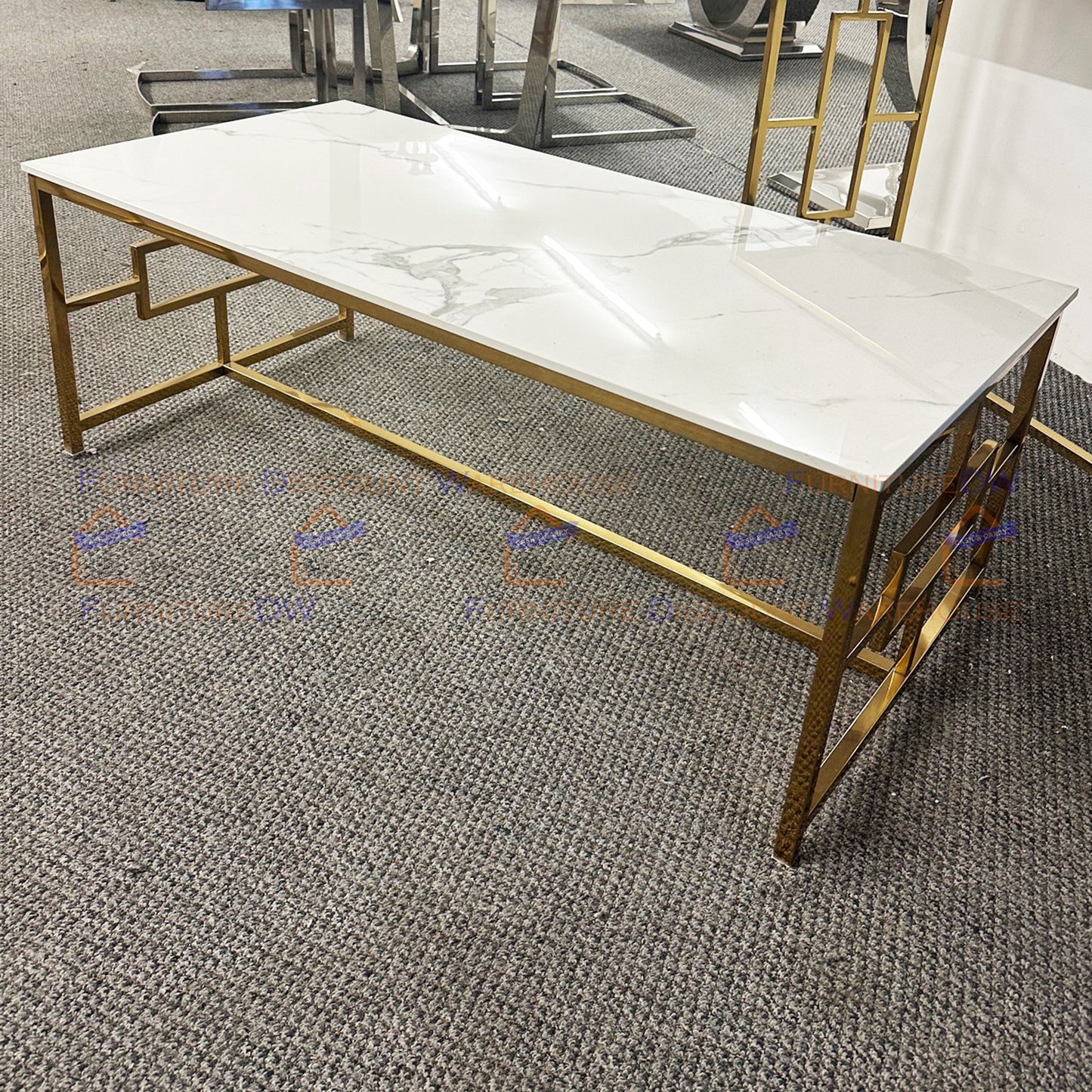 Geo Gold Coffee Table 1.2m | Polar White Sintered Stone Top