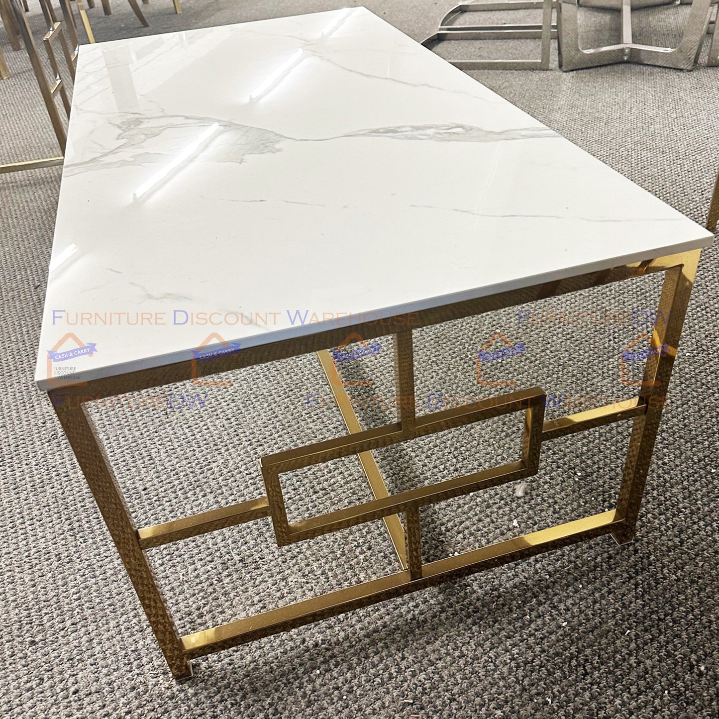 Geo Gold Coffee Table 1.2m | Polar White Sintered Stone Top