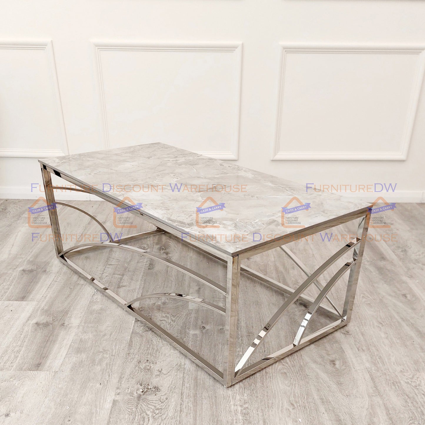 Stella Chrome Coffee Table 1.2m | Ash Grey Sintered Stone Top