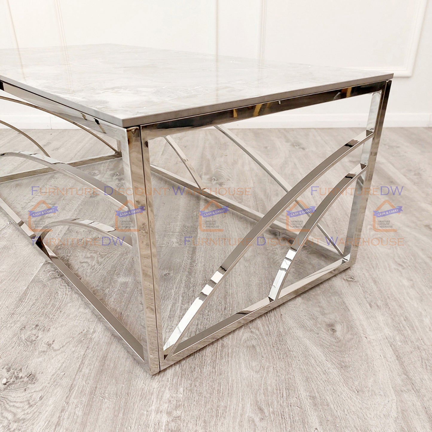 Stella Chrome Coffee Table 1.2m | Ash Grey Sintered Stone Top