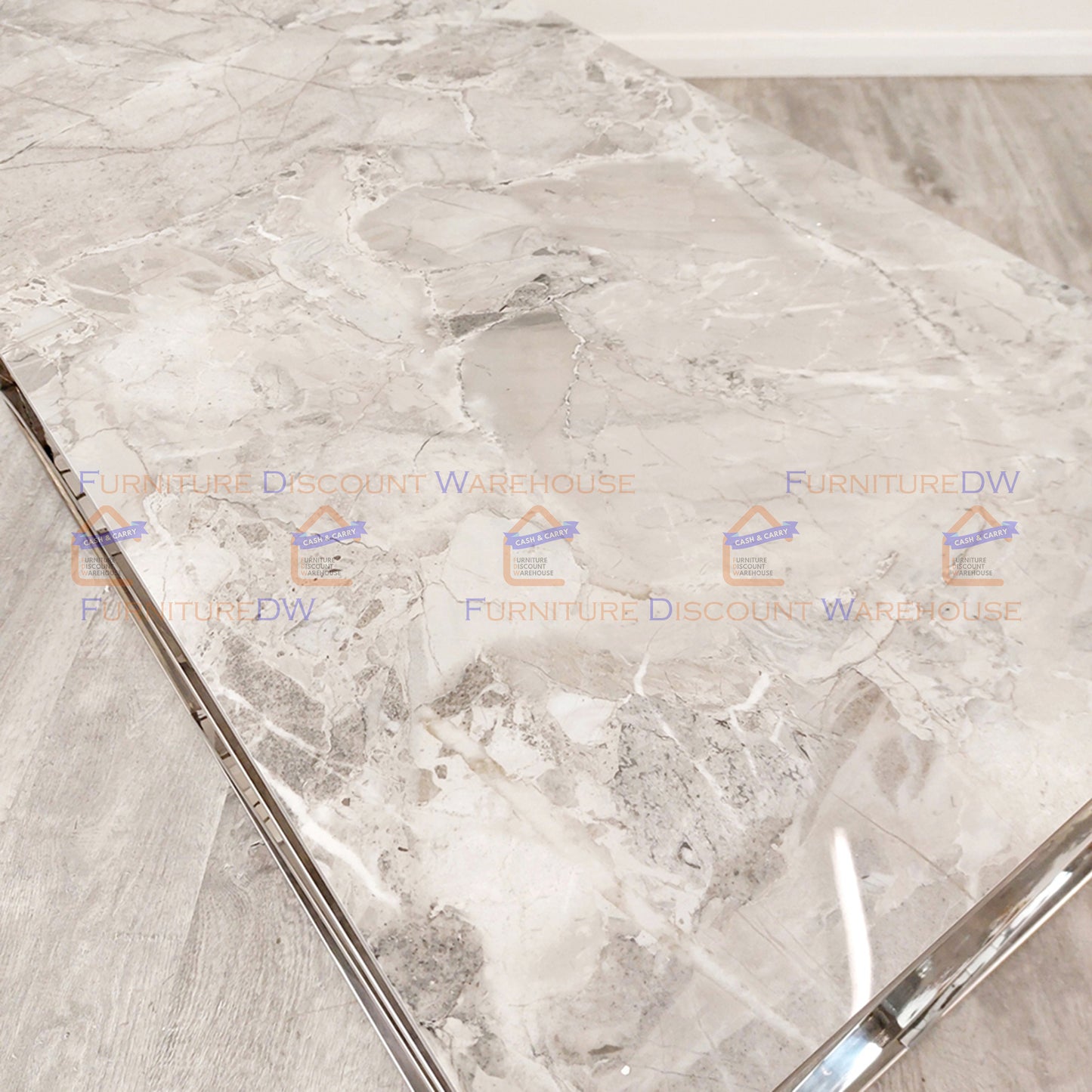 Stella Chrome Coffee Table 1.2m | Ash Grey Sintered Stone Top