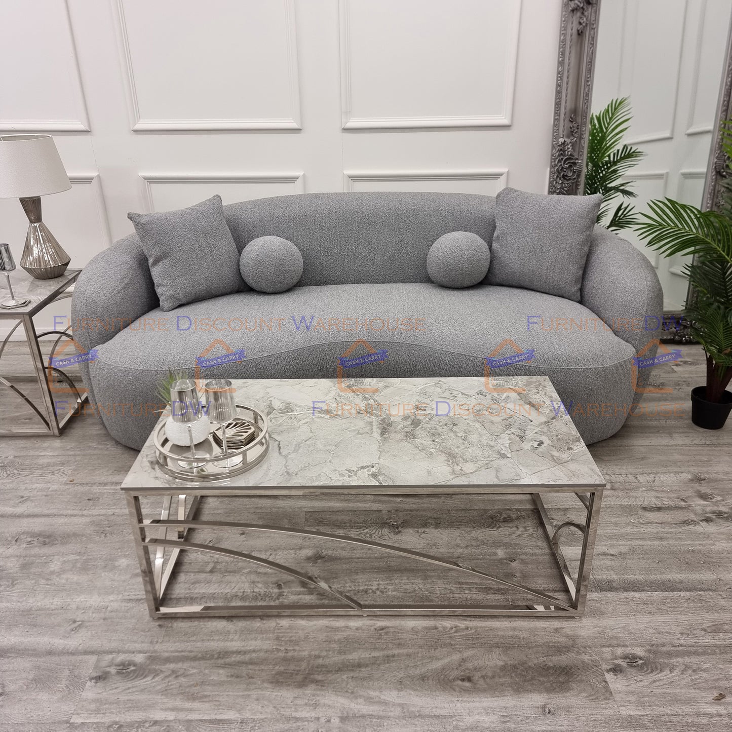 Stella Chrome Coffee Table 1.2m | Ash Grey Sintered Stone Top