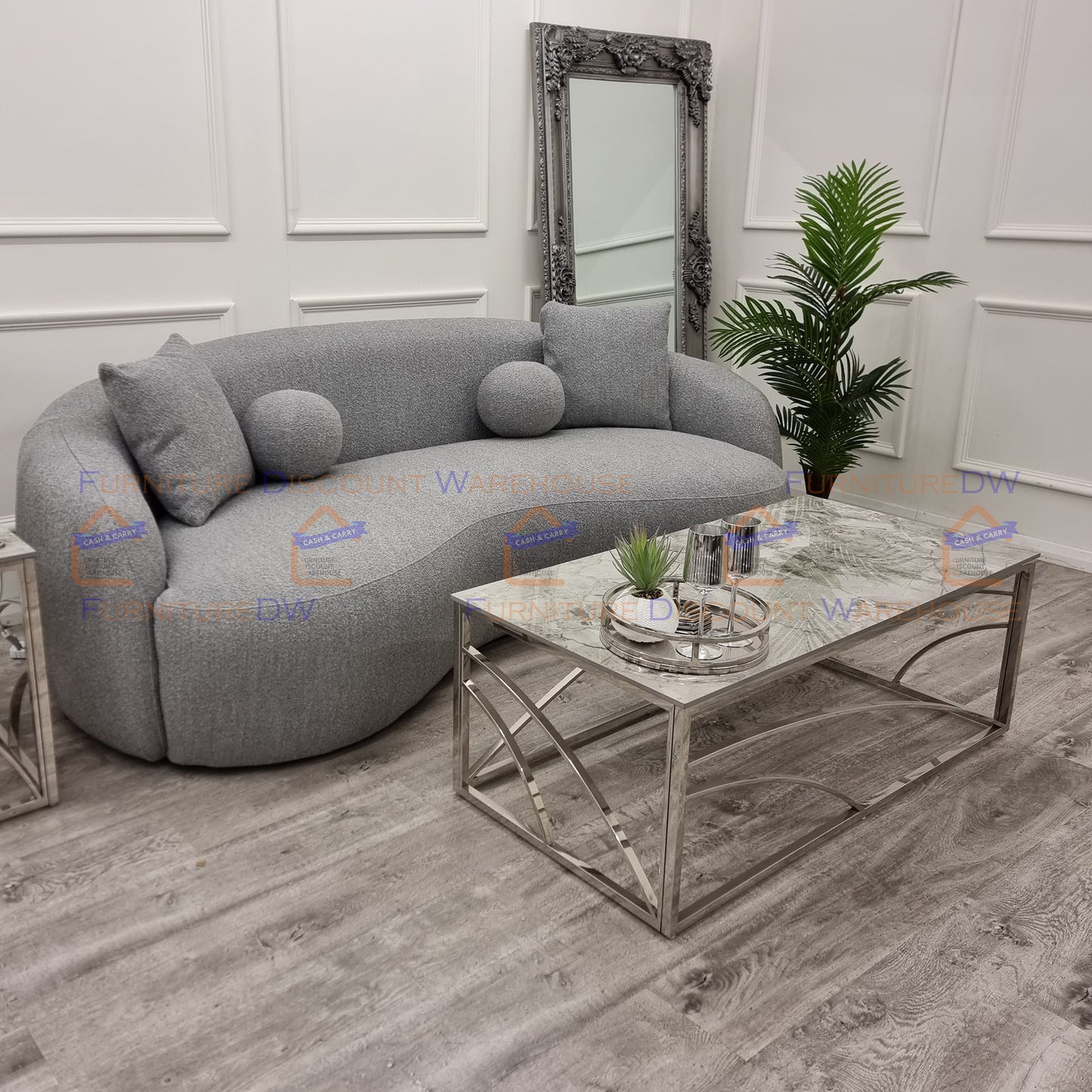 Stella Chrome Coffee Table 1.2m | Ash Grey Sintered Stone Top