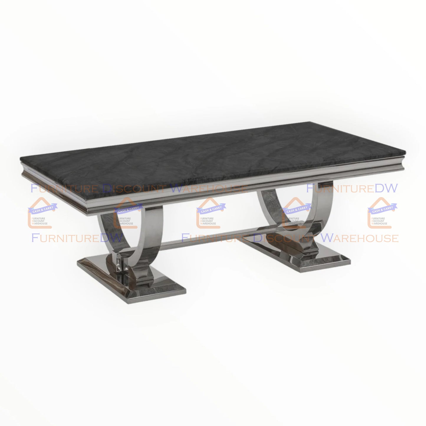 Arriana Chrome Coffee Table 1.3m - Marble | Sintered Stone | Tempered Glass Top