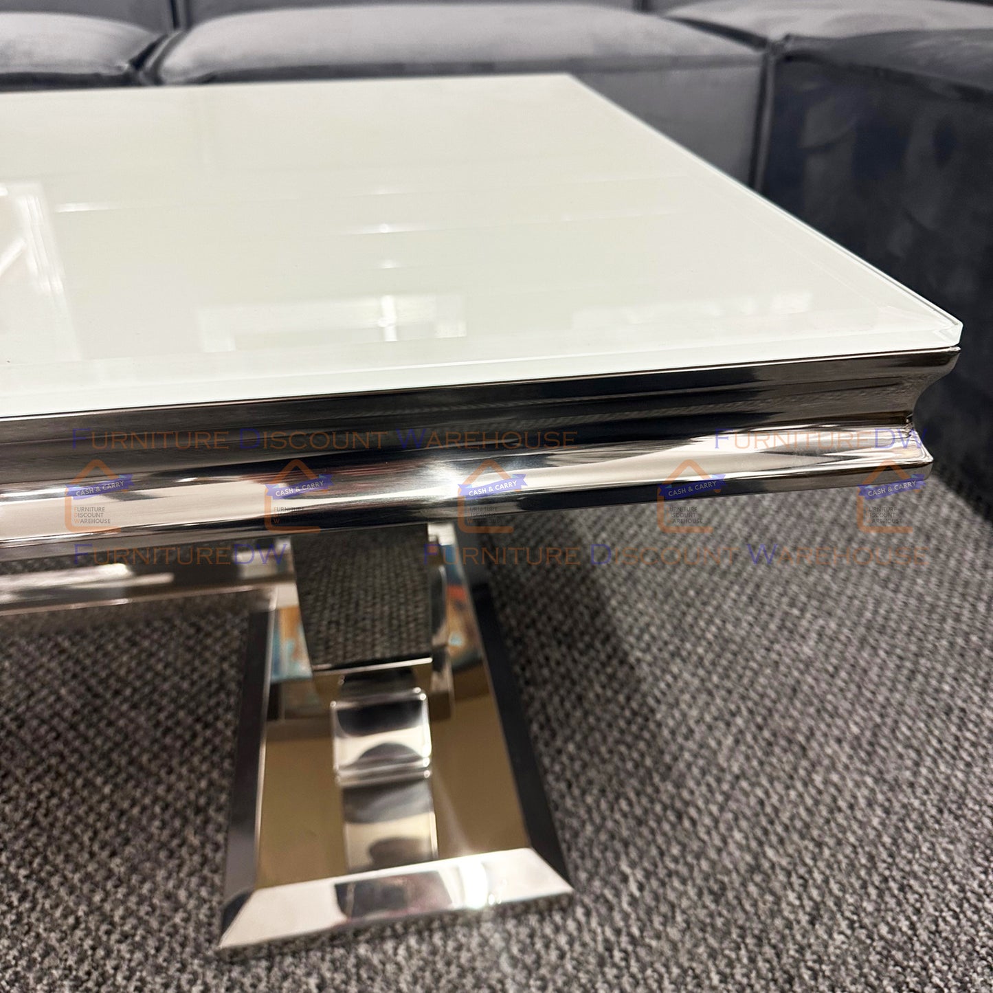 Arriana Chrome Coffee Table 1.3m - Marble | Sintered Stone | Tempered Glass Top