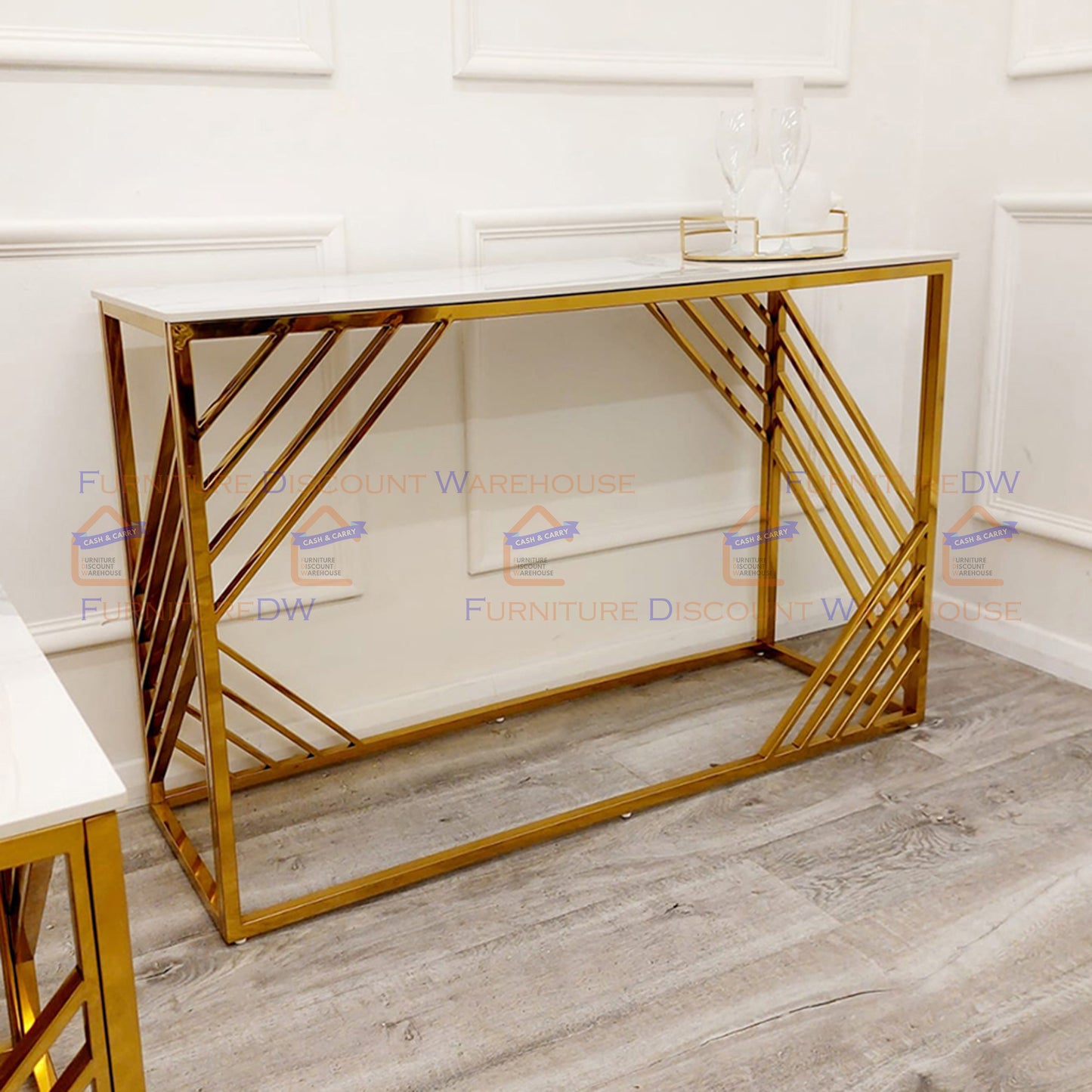 Azure Gold Console Table 1.2m - Polar White Sintered Stone Top