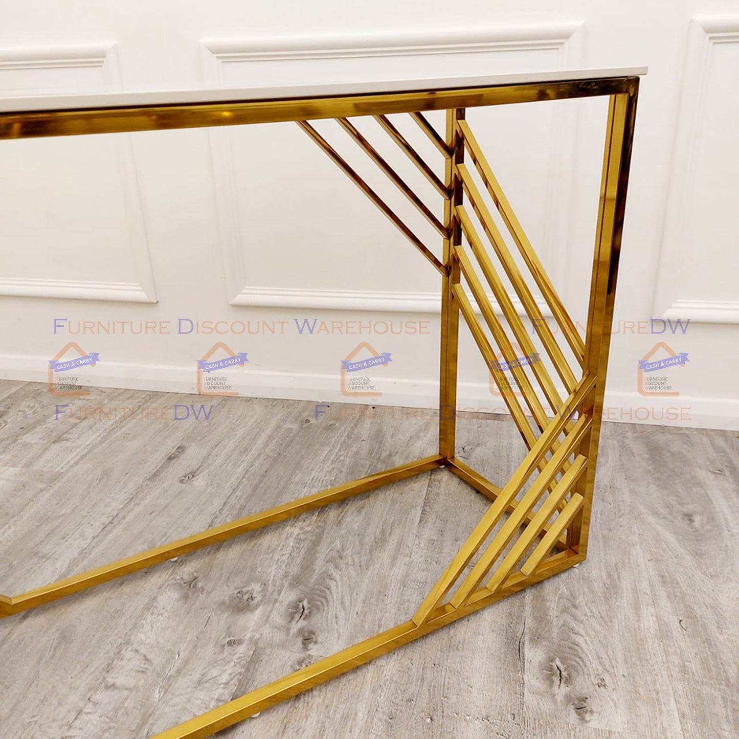 Azure Gold Console Table 1.2m - Polar White Sintered Stone Top