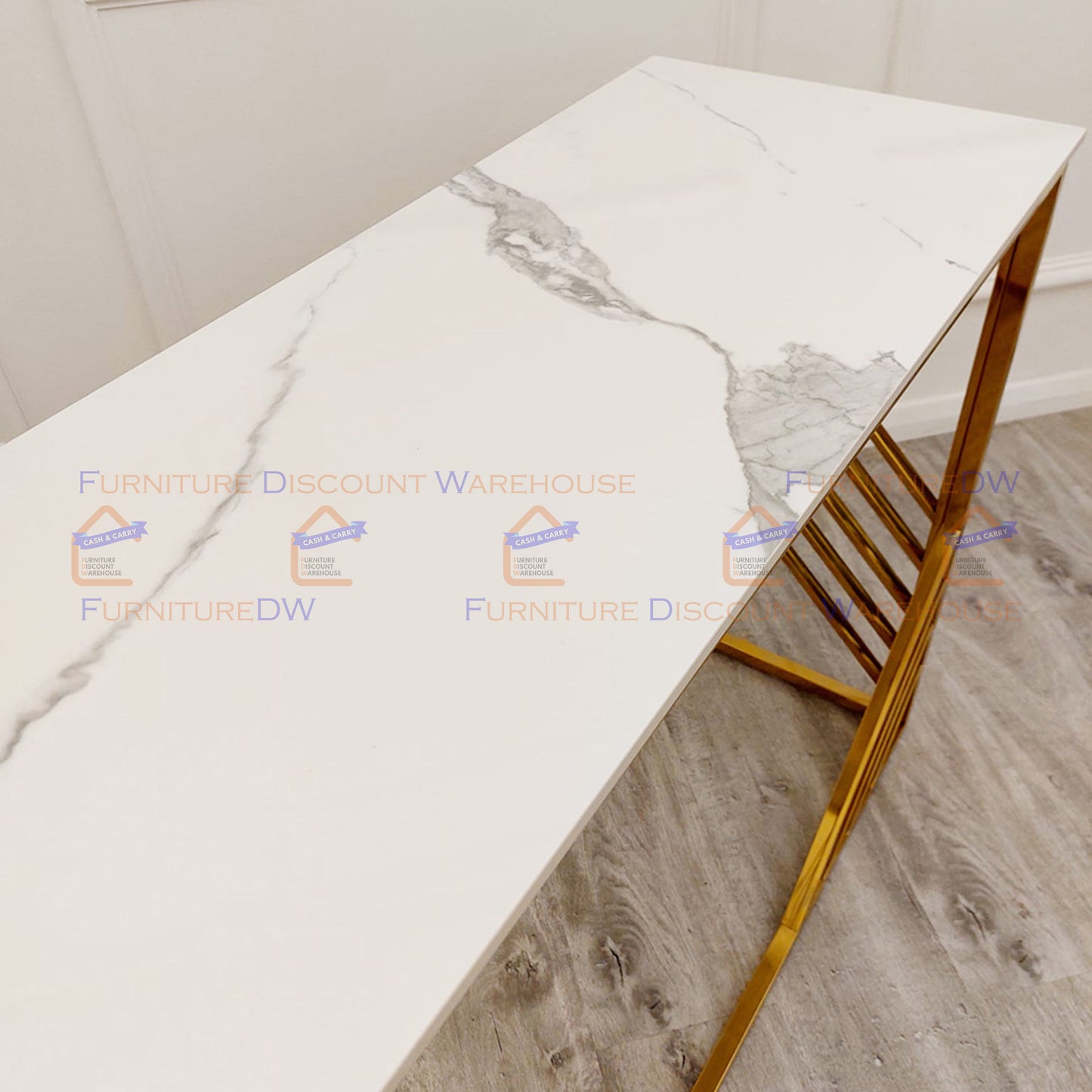 Azure Gold Console Table 1.2m - Polar White Sintered Stone Top