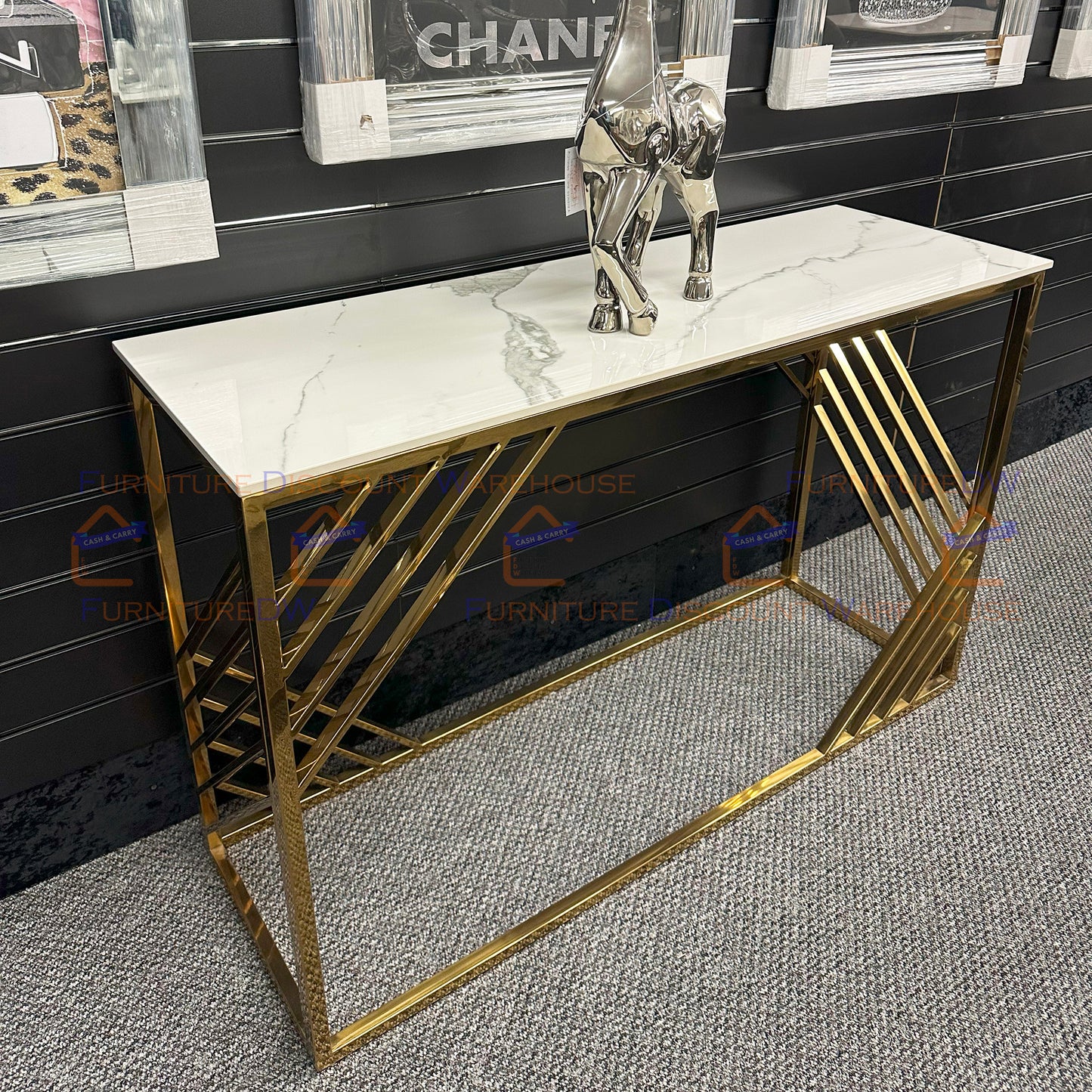 Azure Gold Console Table 1.2m - Polar White Sintered Stone Top