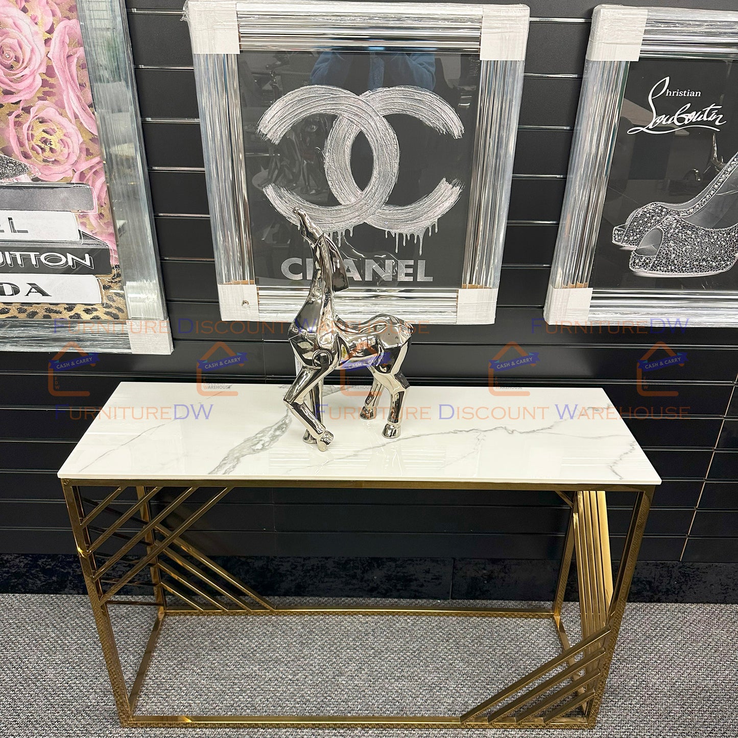 Azure Gold Console Table 1.2m - Polar White Sintered Stone Top