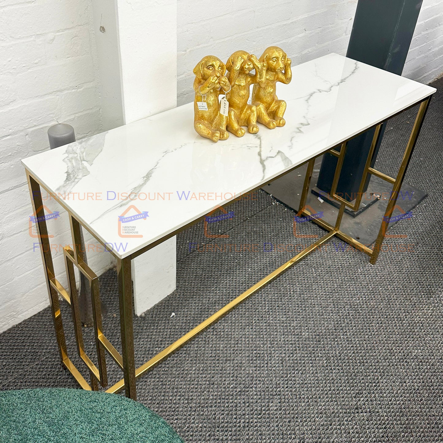 Geo Gold Console Table 1.2m - Polar White Sintered Stone Top