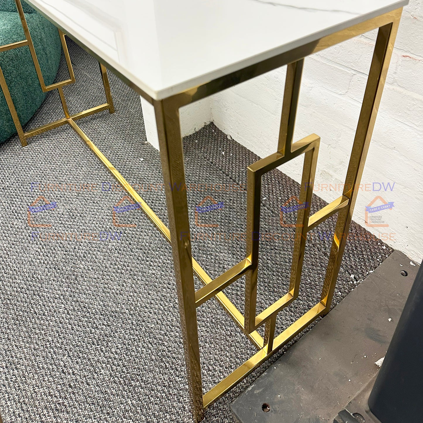 Geo Gold Console Table 1.2m - Polar White Sintered Stone Top