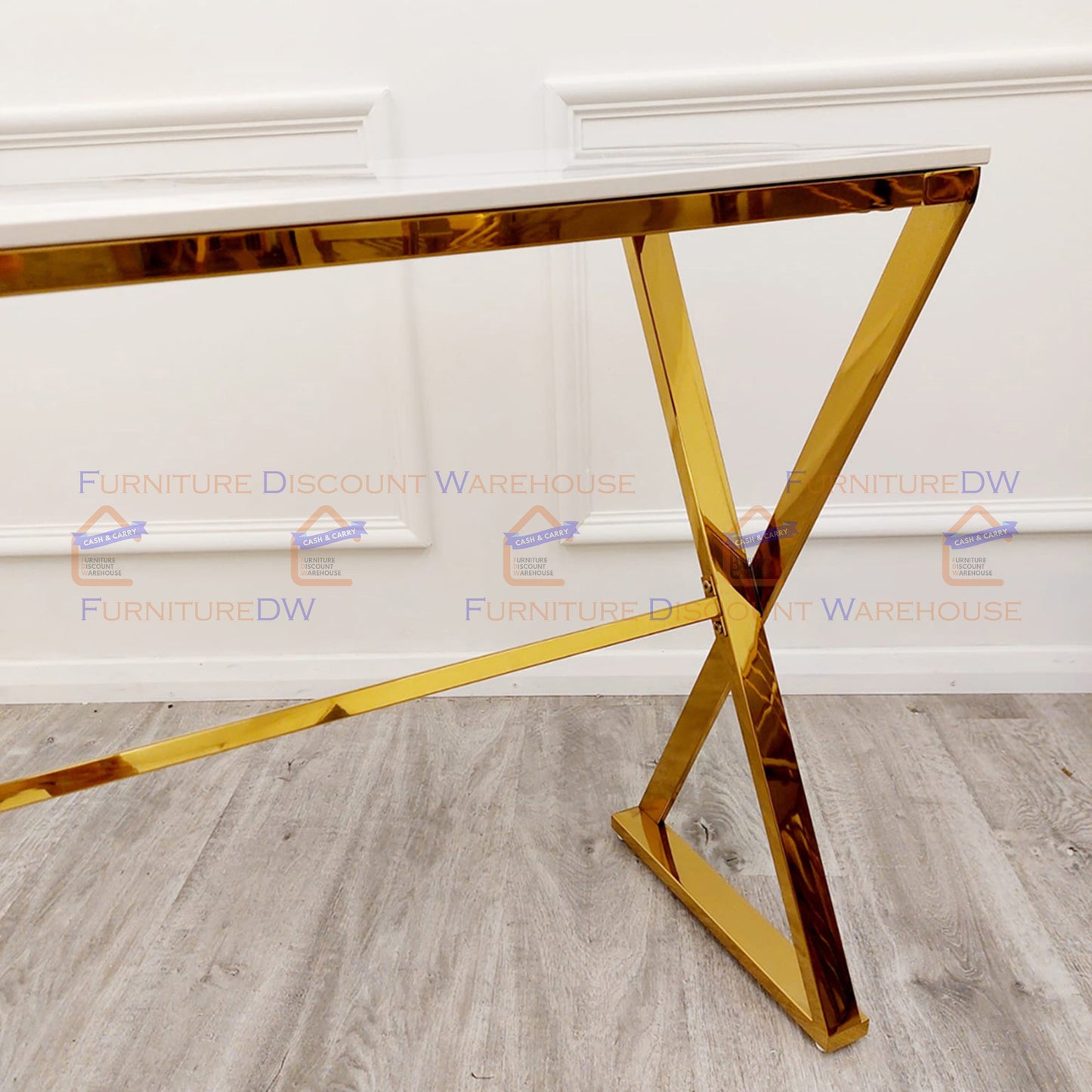 Zion Gold Console Table 1.2m - Polar White Sintered Stone Top