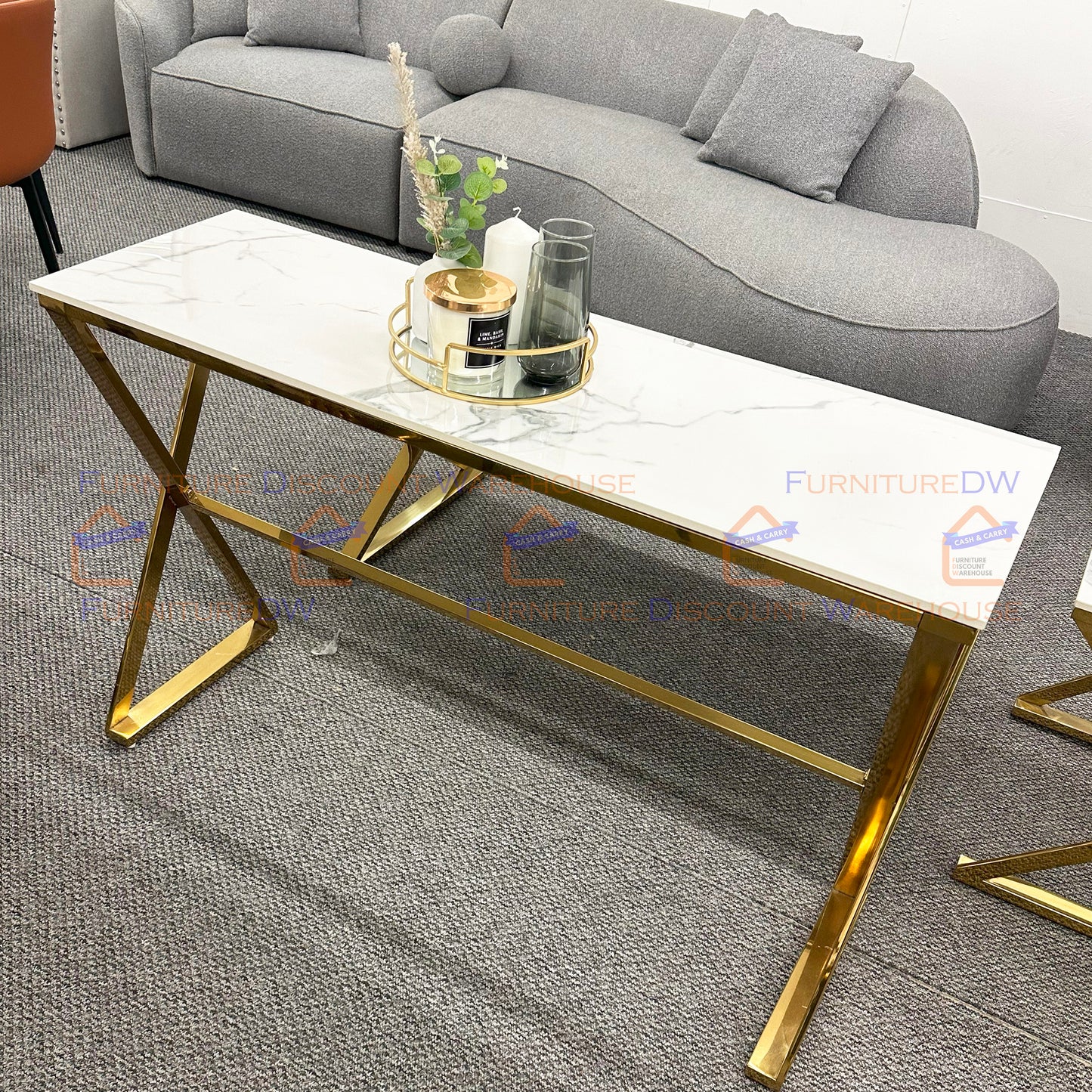 Zion Gold Console Table 1.2m - Polar White Sintered Stone Top