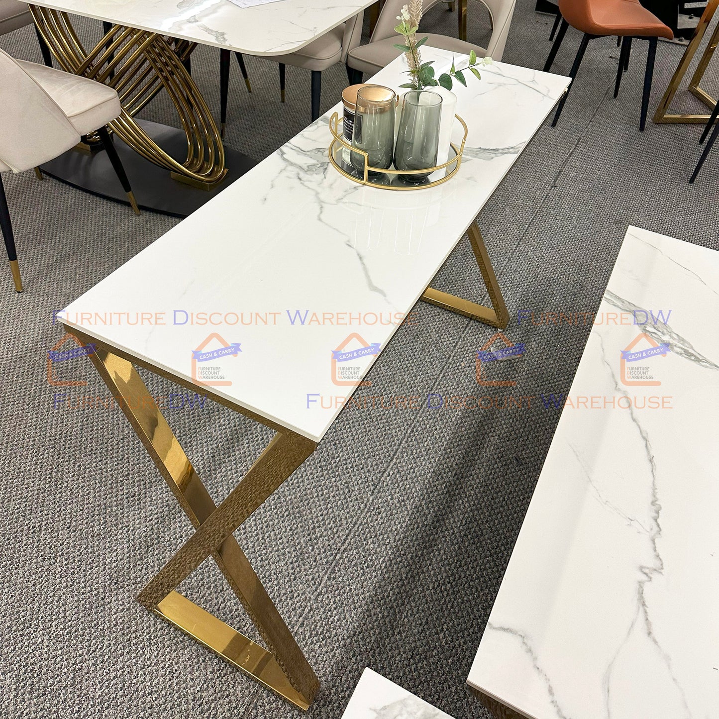 Zion Gold Console Table 1.2m - Polar White Sintered Stone Top