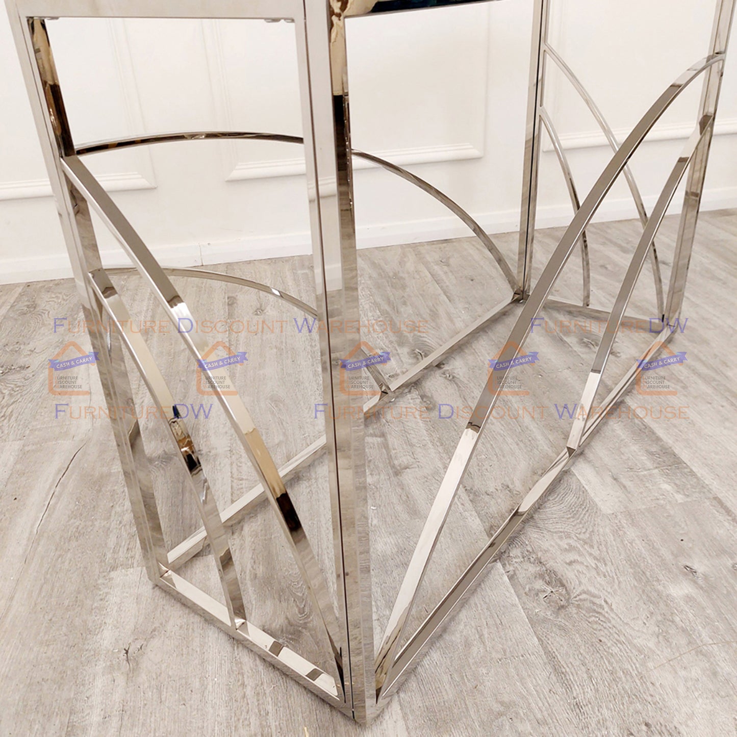 Stella Chrome Console Table 1.2m - Ash Grey Sintered Stone Top