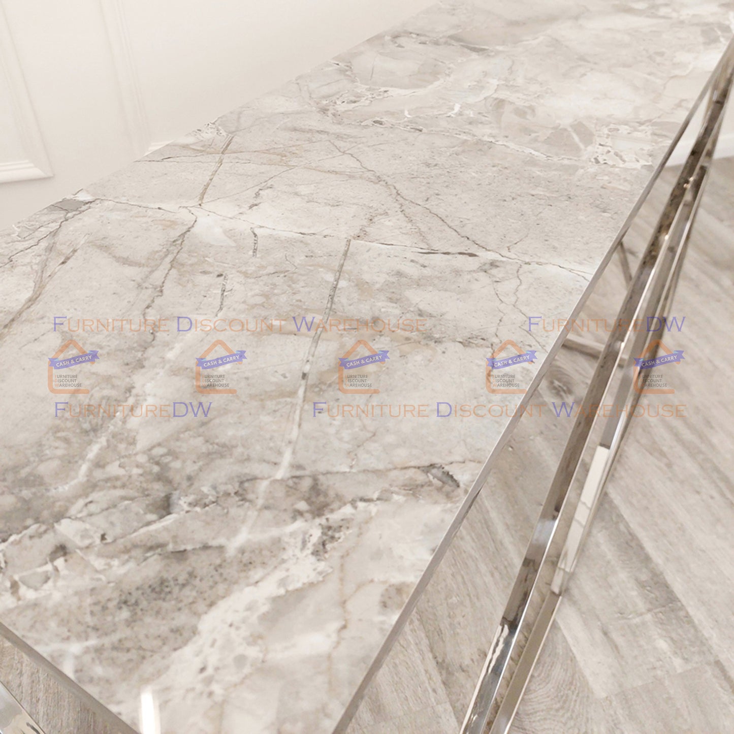 Stella Chrome Console Table 1.2m - Ash Grey Sintered Stone Top