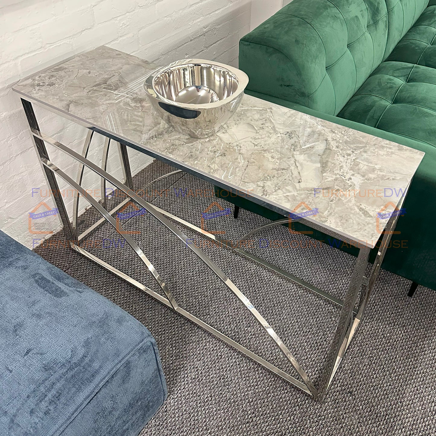 Stella Chrome Console Table 1.2m - Ash Grey Sintered Stone Top