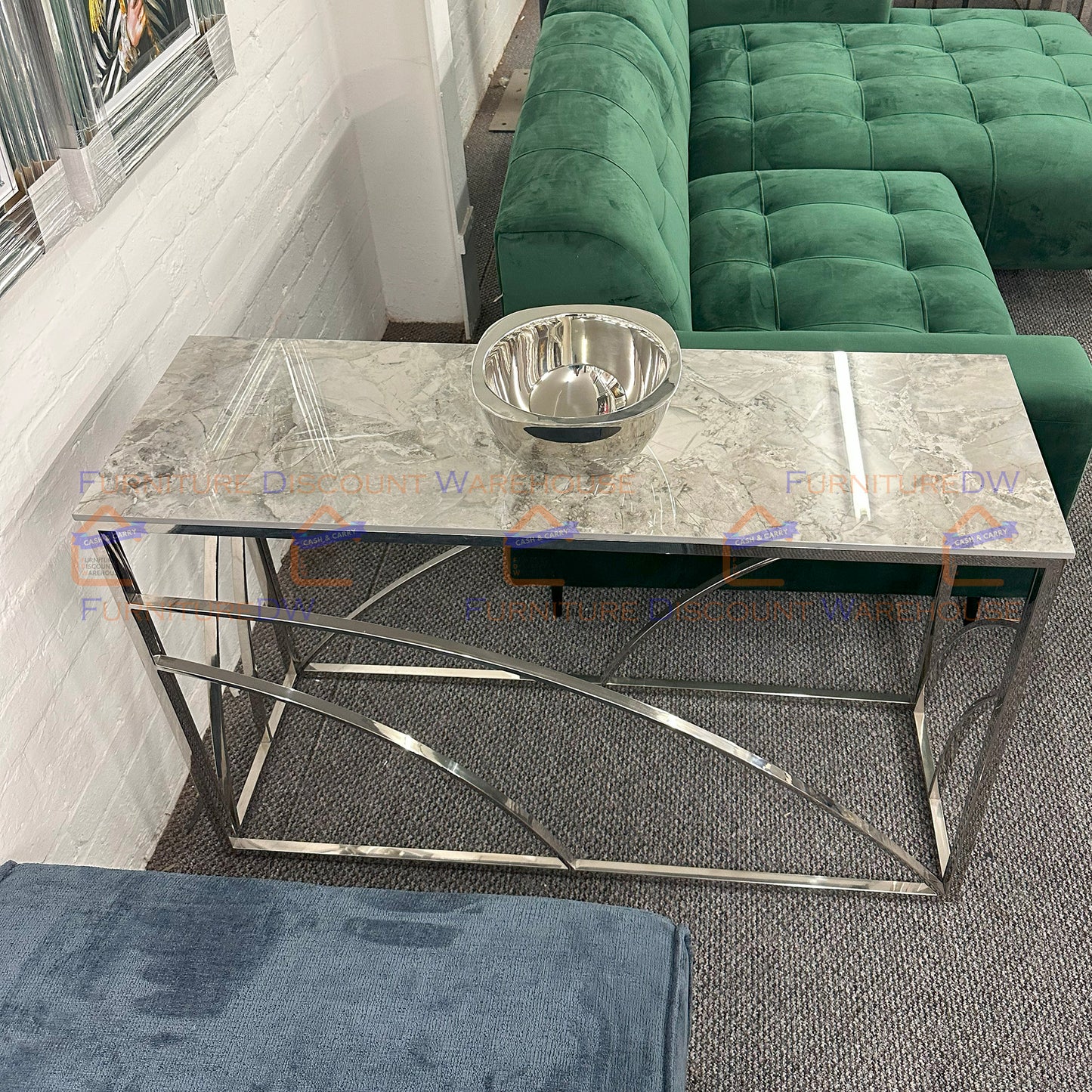 Stella Chrome Console Table 1.2m - Ash Grey Sintered Stone Top