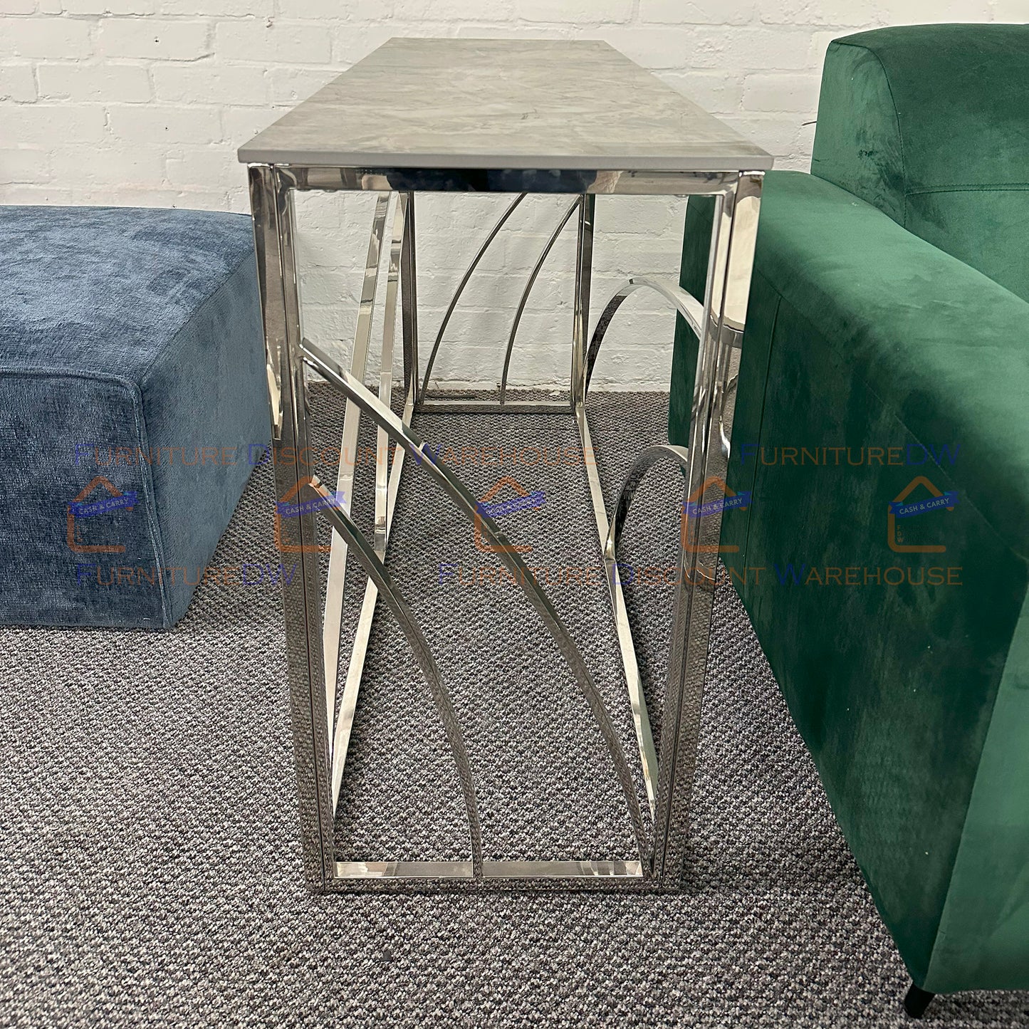 Stella Chrome Console Table 1.2m - Ash Grey Sintered Stone Top