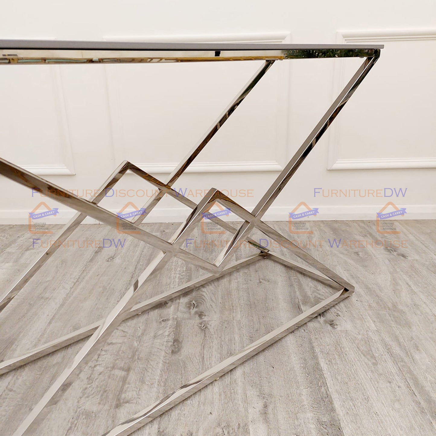 Vesta Chrome Console Table 1.2m - Ash Grey Sintered Stone Top
