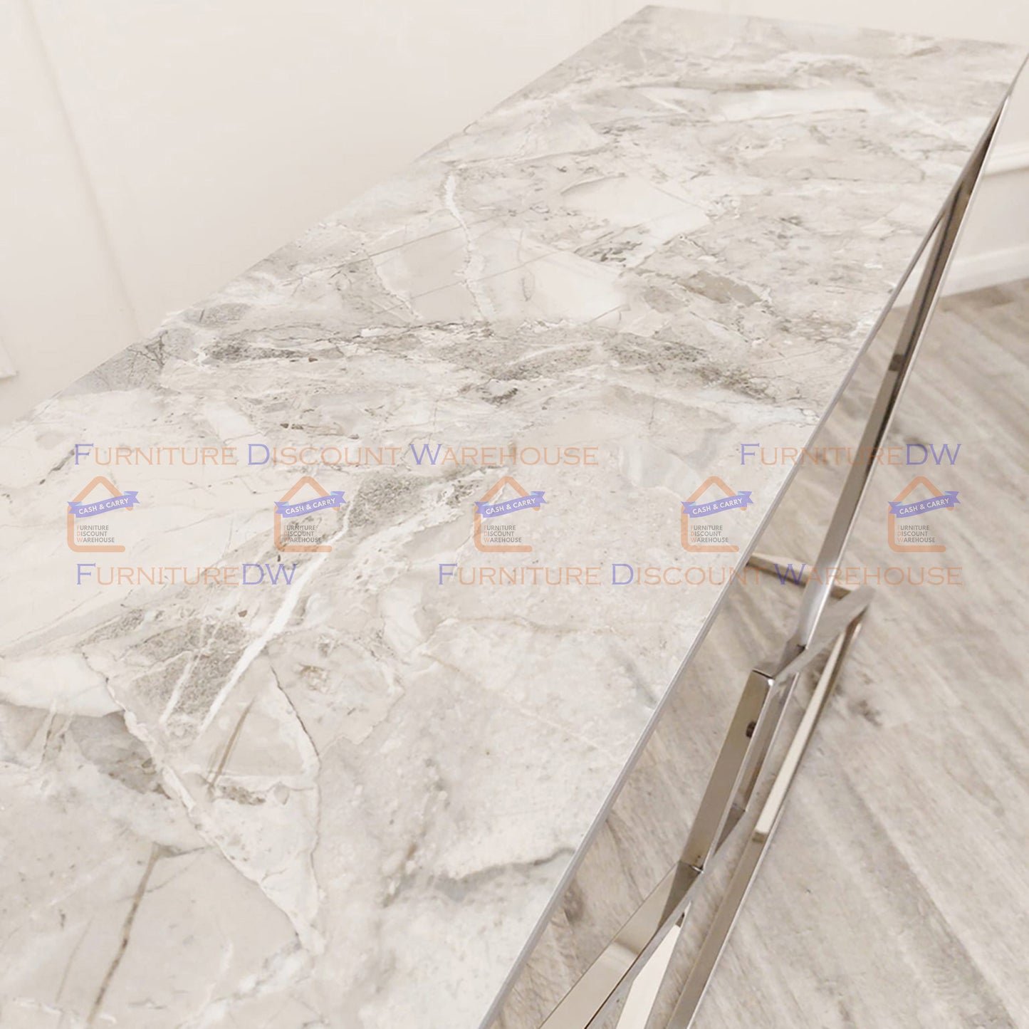 Vesta Chrome Console Table 1.2m - Ash Grey Sintered Stone Top