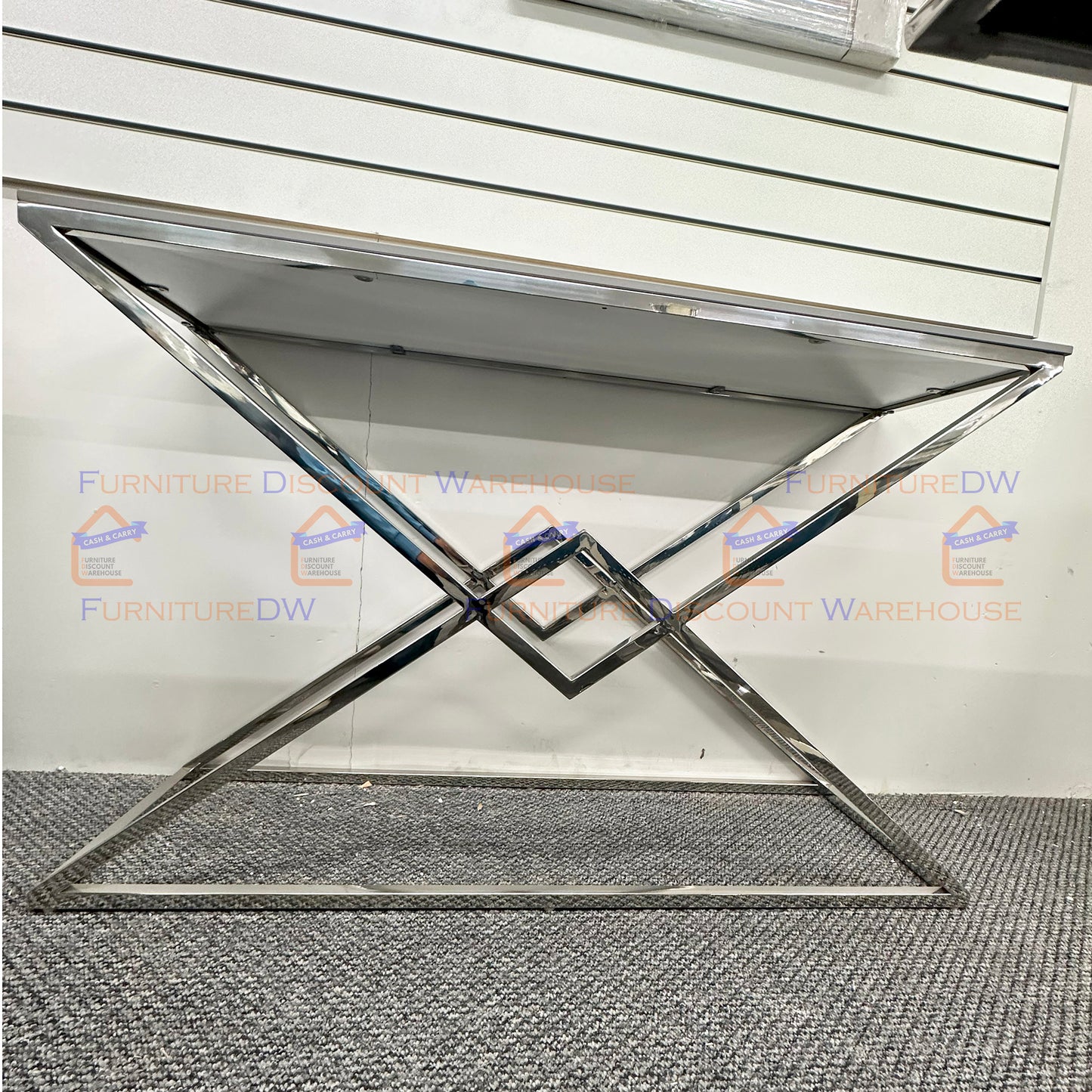 Vesta Chrome Console Table 1.2m - Ash Grey Sintered Stone Top