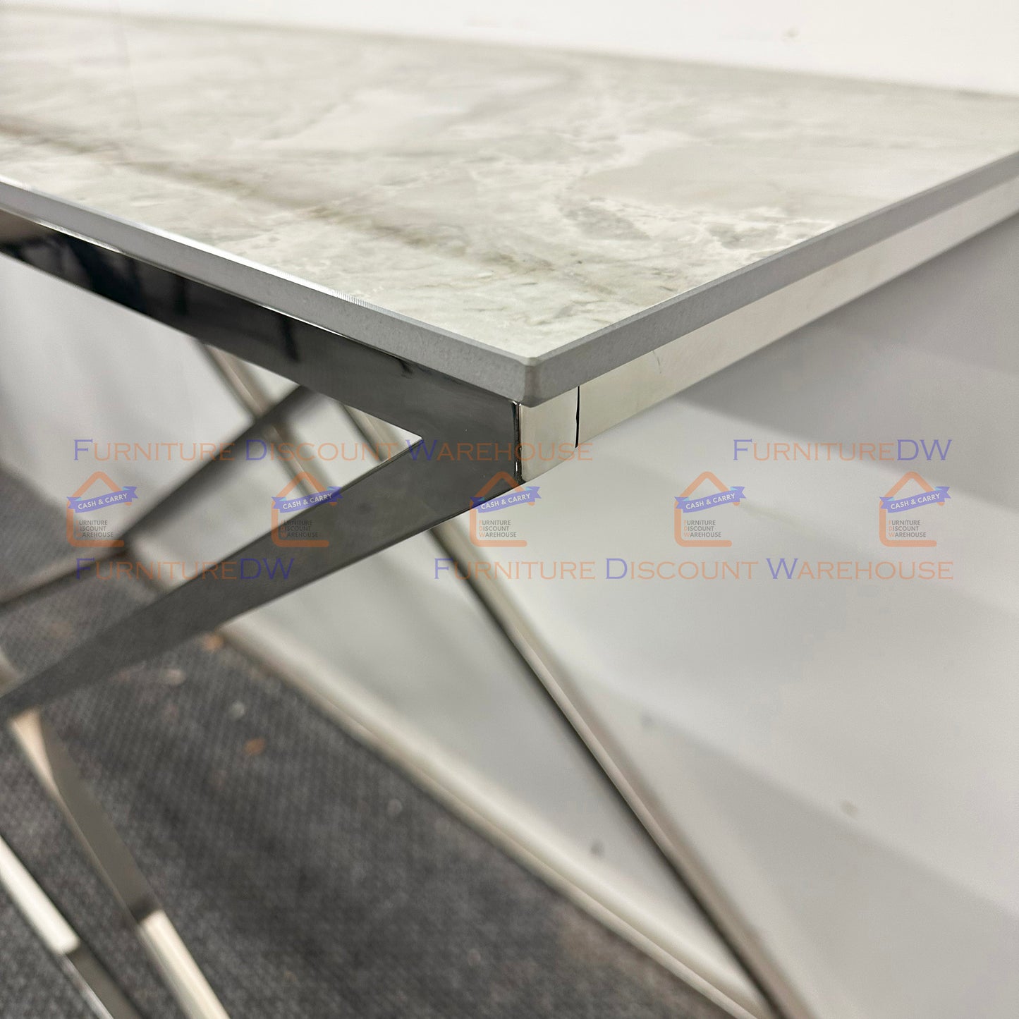 Vesta Chrome Console Table 1.2m - Ash Grey Sintered Stone Top
