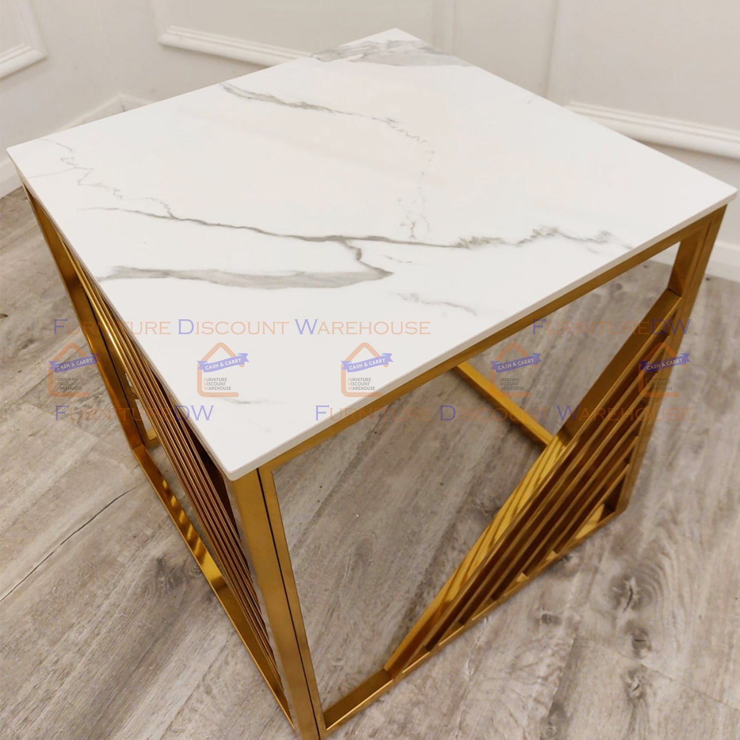 Azure Gold Lamp Table 55cm - Polar White Sintered Stone Top