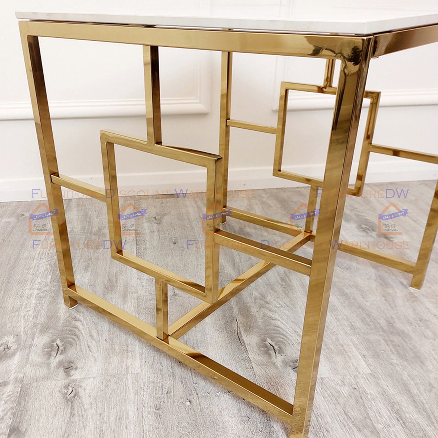 Geo Gold Lamp Table 55cm - Polar White Sintered Stone Top